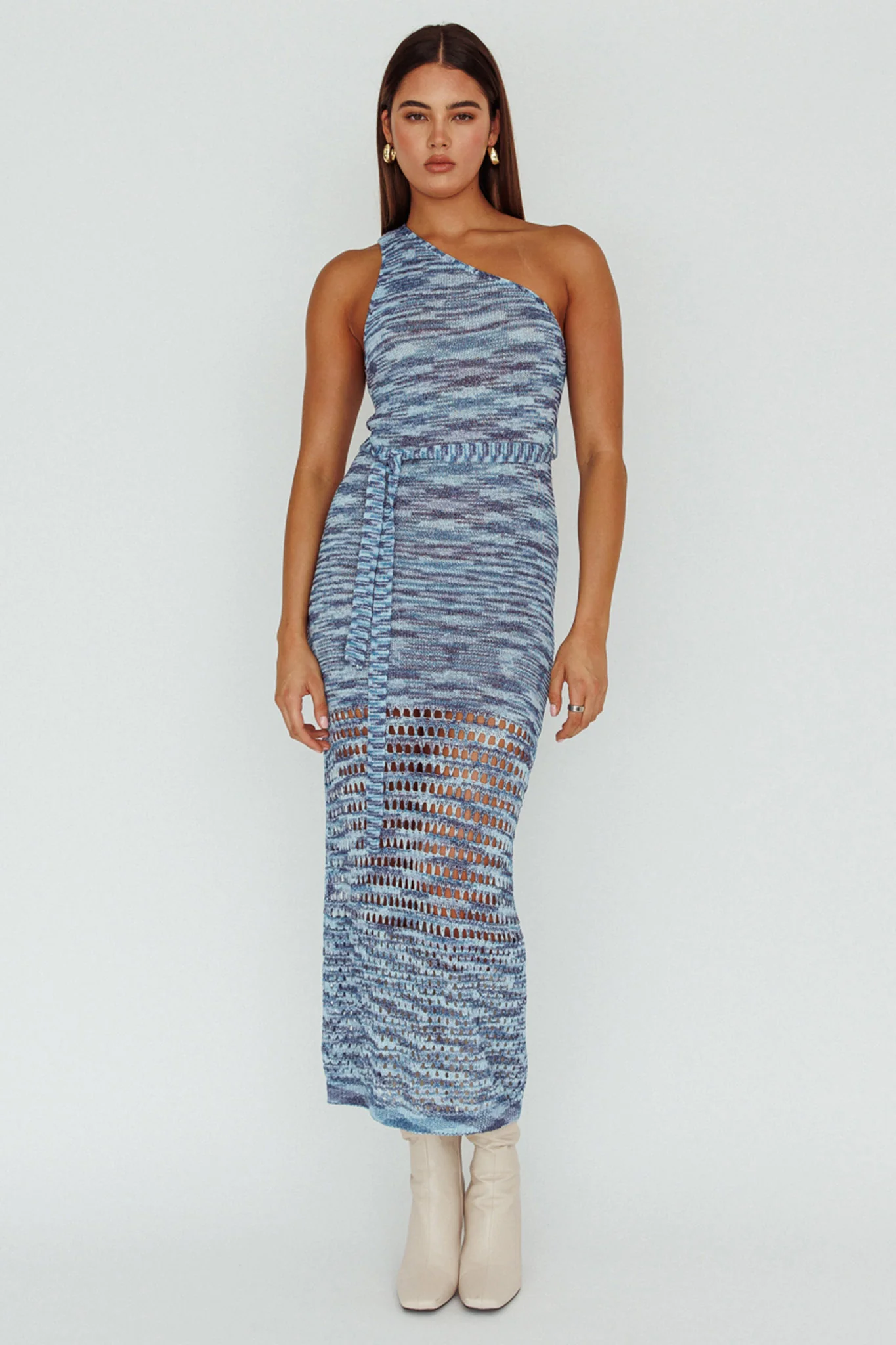 Tyanna One-Shoulder Knit Midi Dress Blue Multi - Sonourner