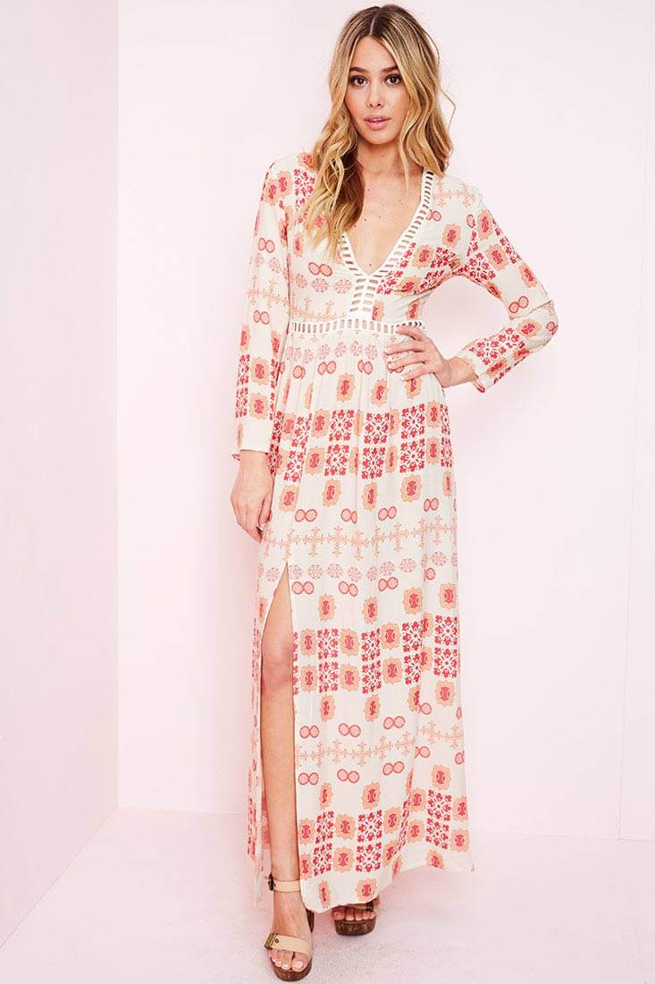 Avery Casual Maxi Dress Red Print - Sonourner