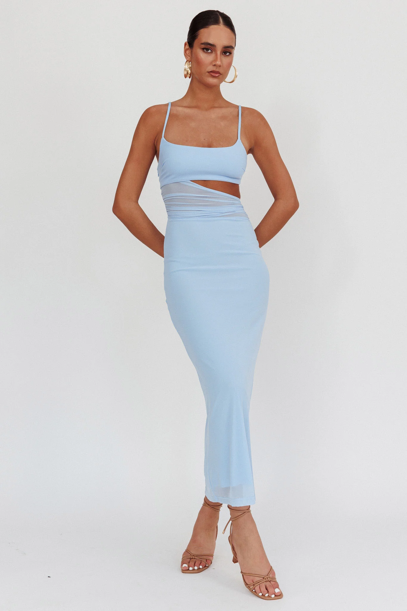 Romany Cut-Out Waist Maxi Dress Light Blue - Sonourner