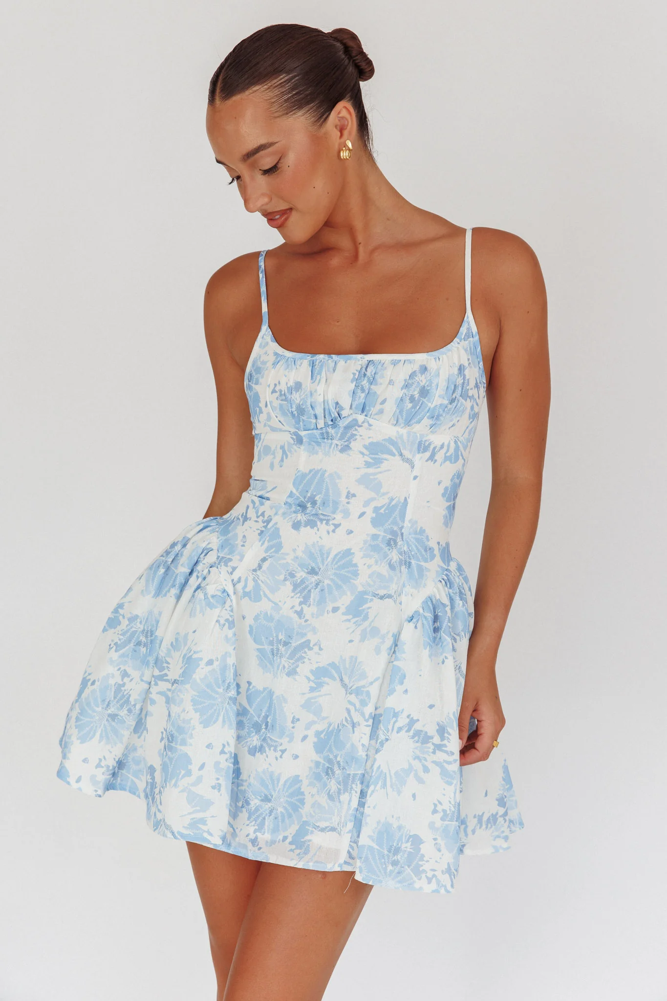 Courting Cami Strap Mini Dress Floral Blue - Sonourner