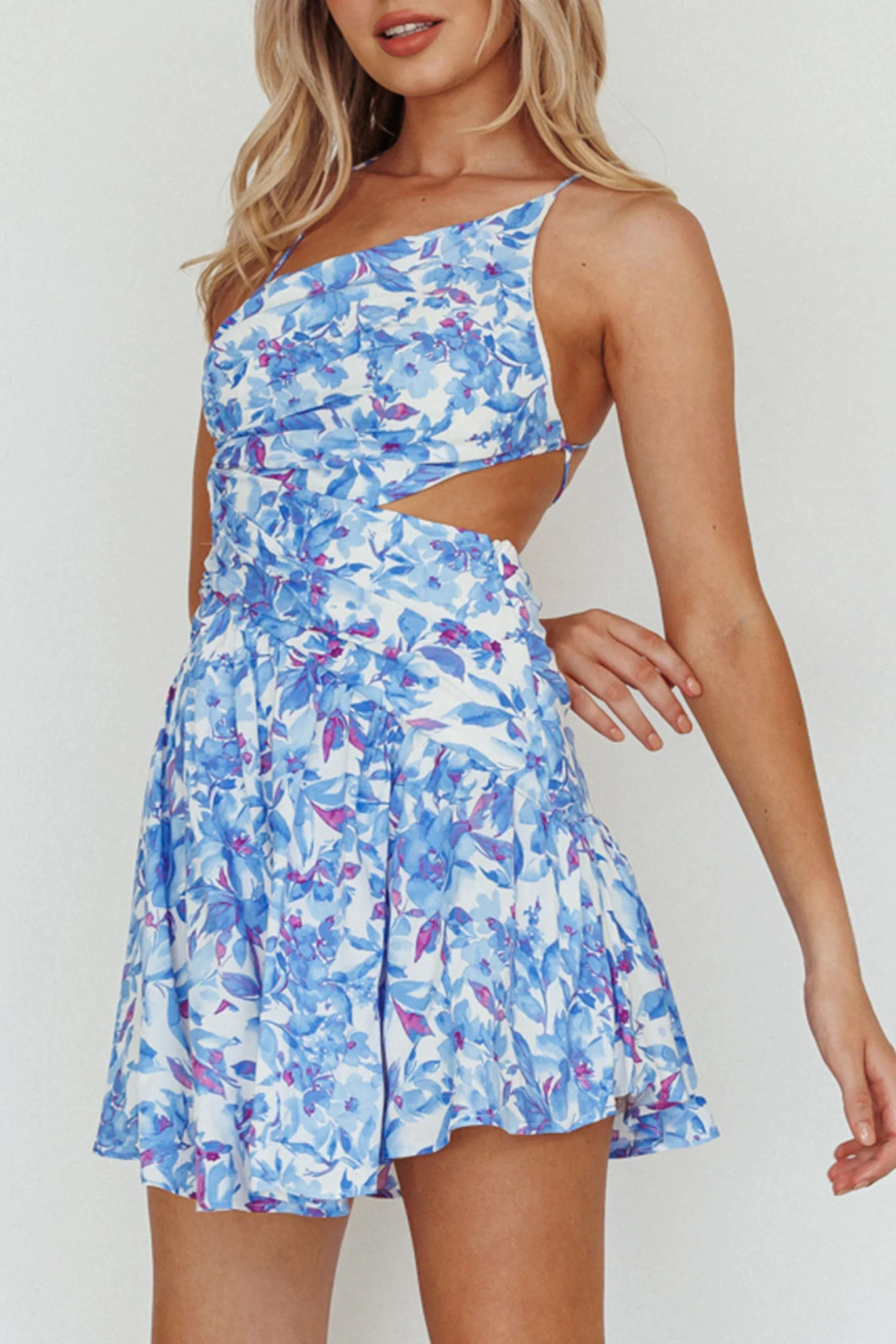 Destination Open Back Mini Dress Floral Blue - Sonourner