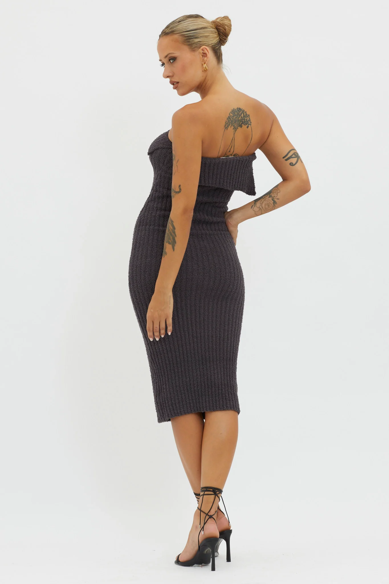 Lupita Foldover Ribbed Knit Midi Dress Charcoal - Sonourner