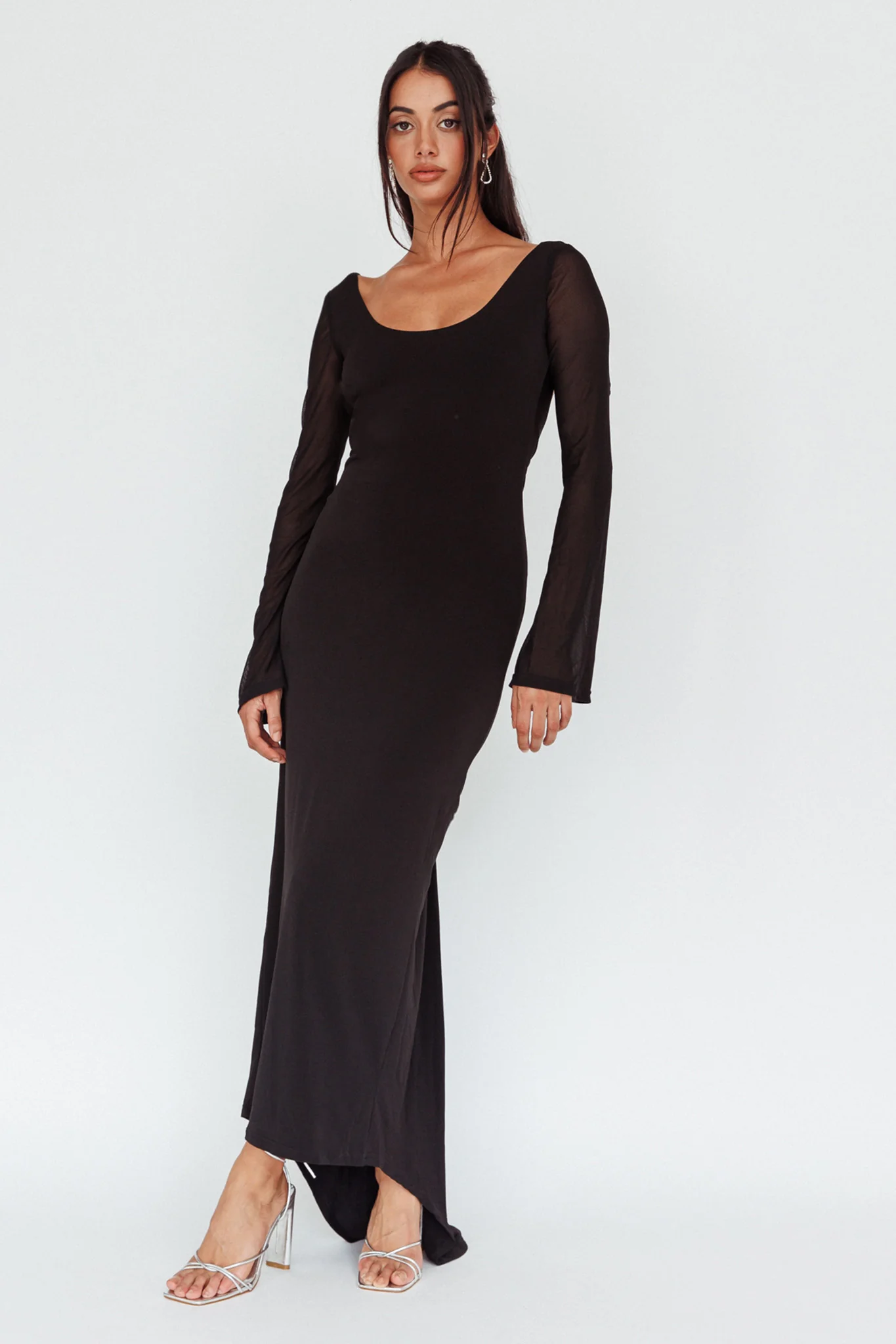Crystal Ball Open Back Ruched Maxi Dress Black - Sonourner
