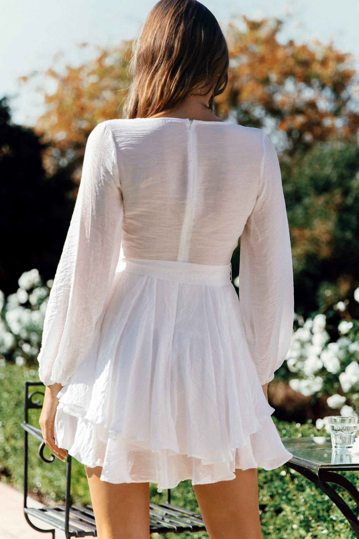 Believe Me Long Sleeve Surplice Neckline Dress White - Sonourner