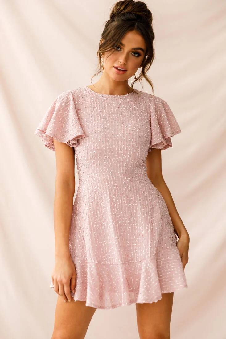Isabelle Angel Sleeve Empire Dress Blush - Sonourner