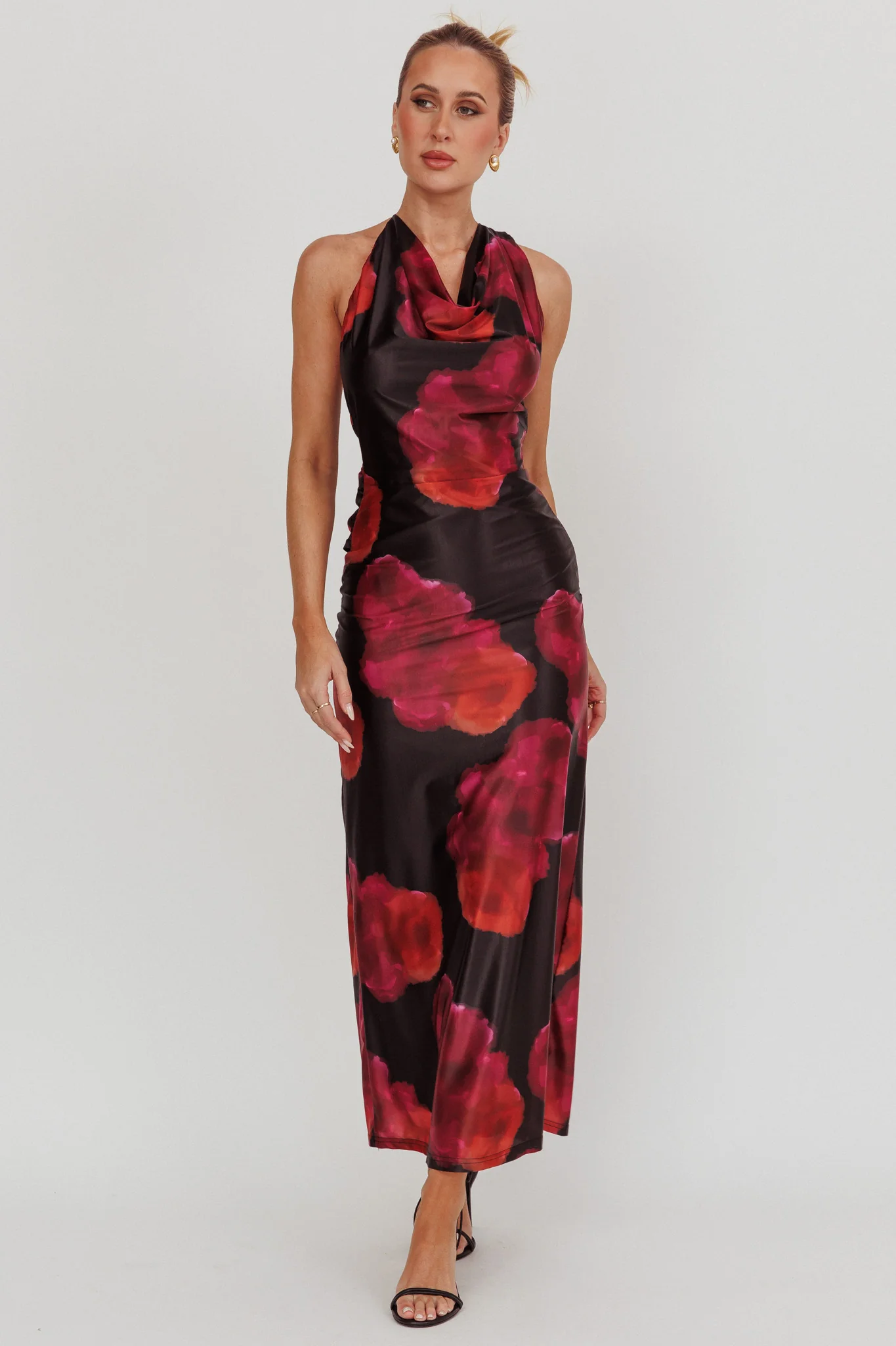 Lustrous Cowl Neck Maxi Dress Pink - Sonourner