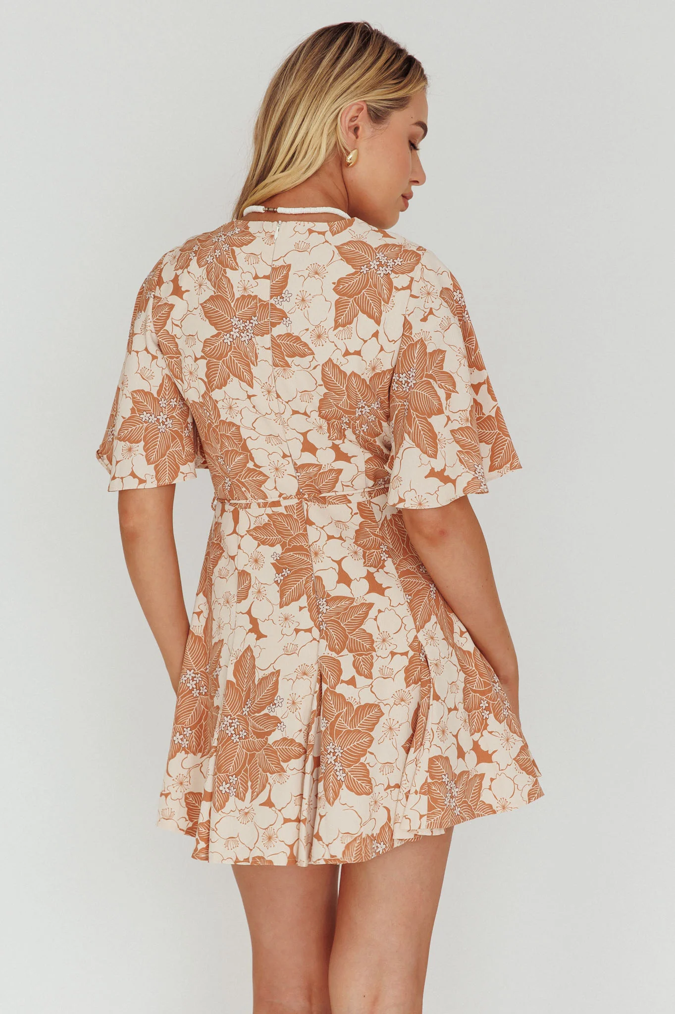 Estelle Angel Sleeve Dress Floral Brown - Sonourner
