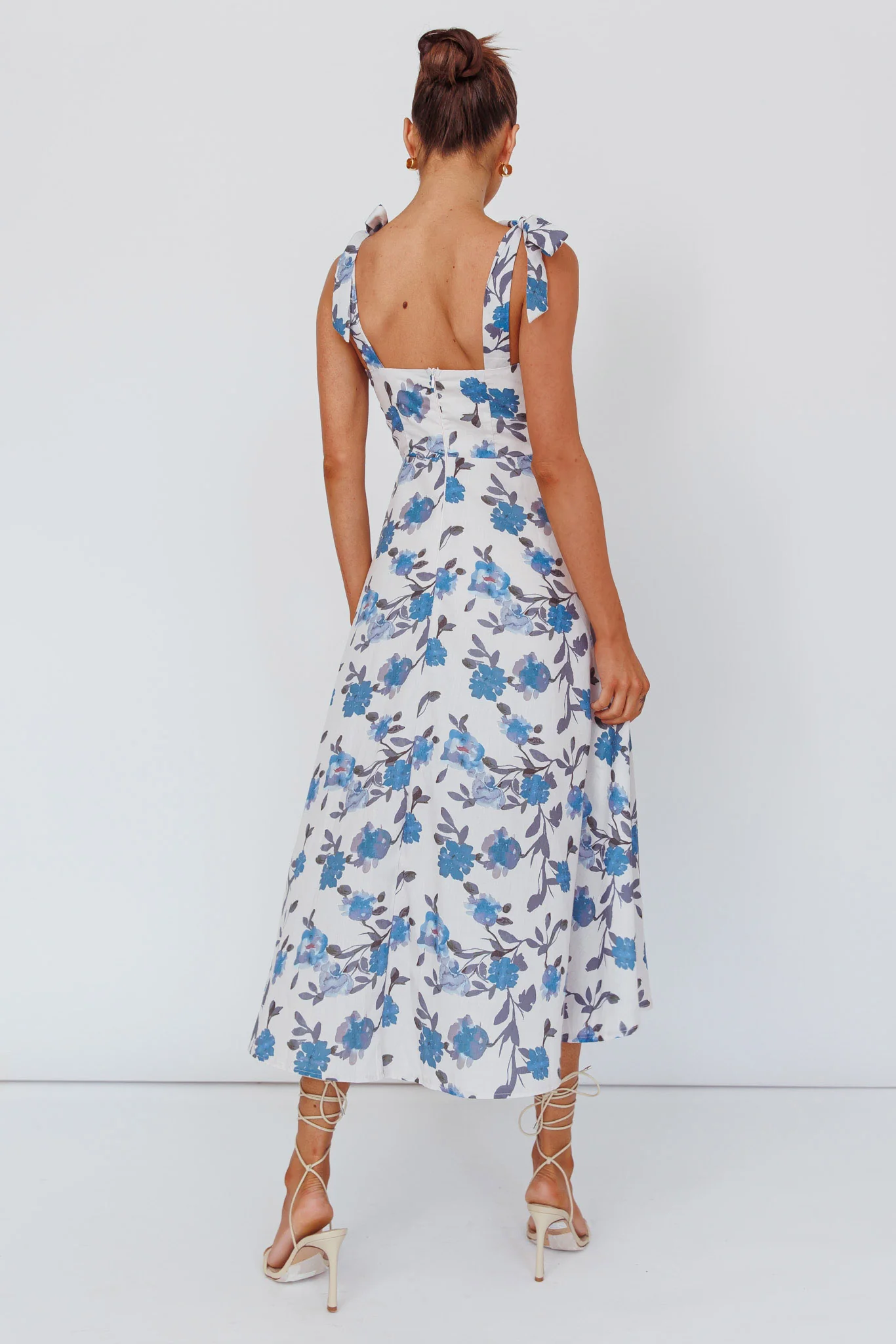 Sweet Pea Tied Bust Midi Dress Flower Blue - Sonourner
