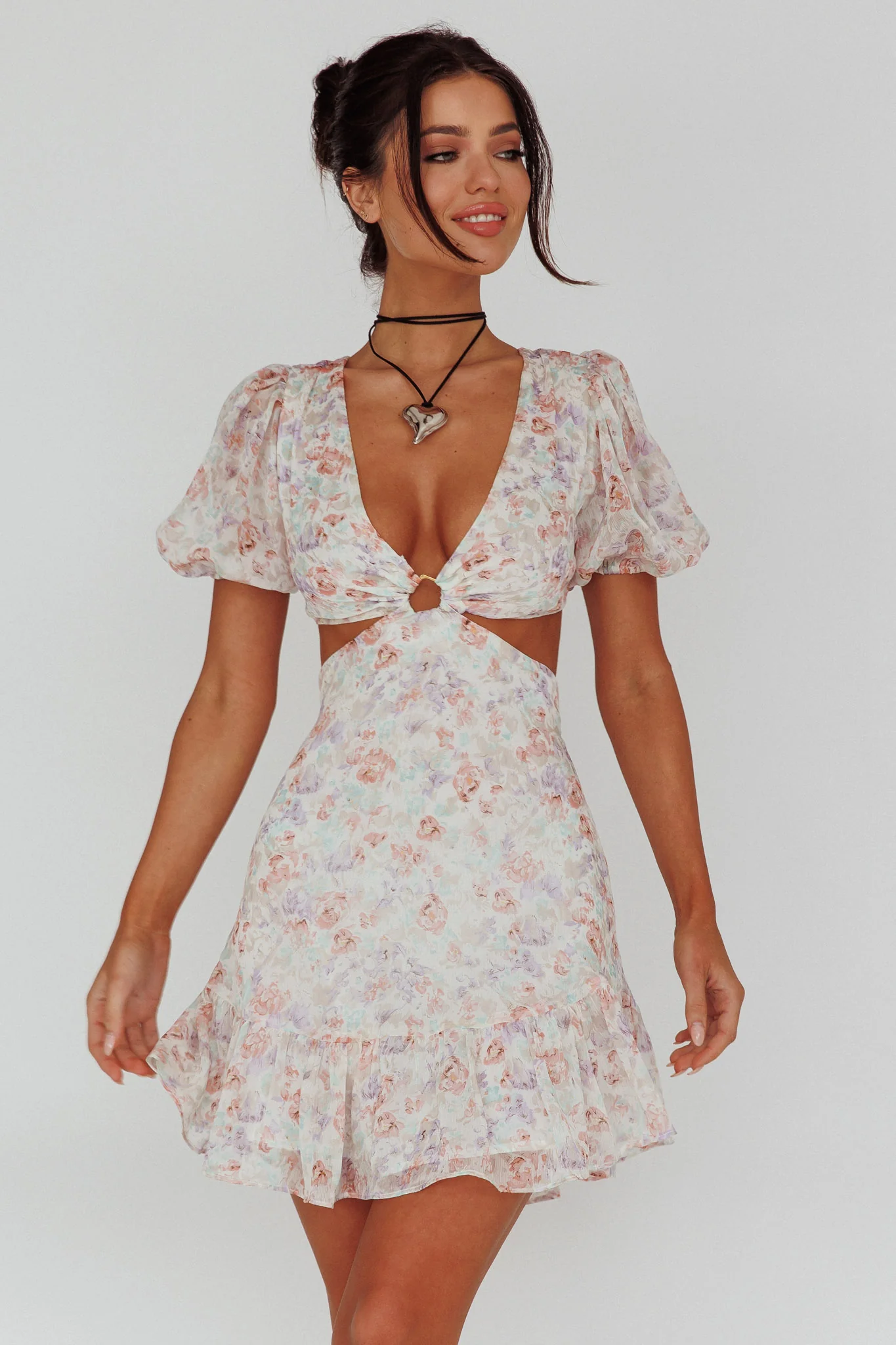 Graciele Laced Back Cut-Out Mini Dress Floral Blush - Sonourner