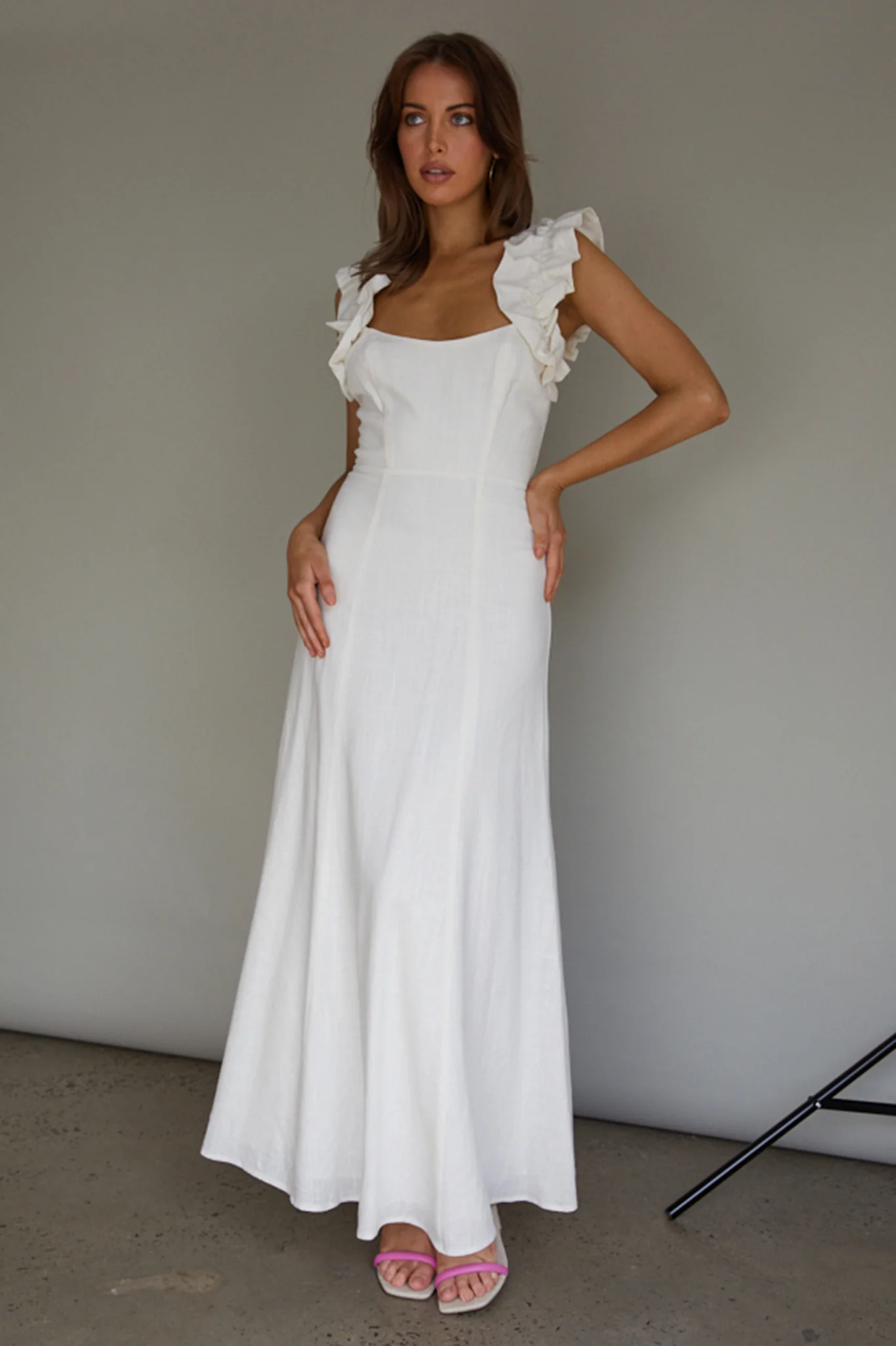 Bronte Ruffle Strap Midi Dress Cream - Sonourner