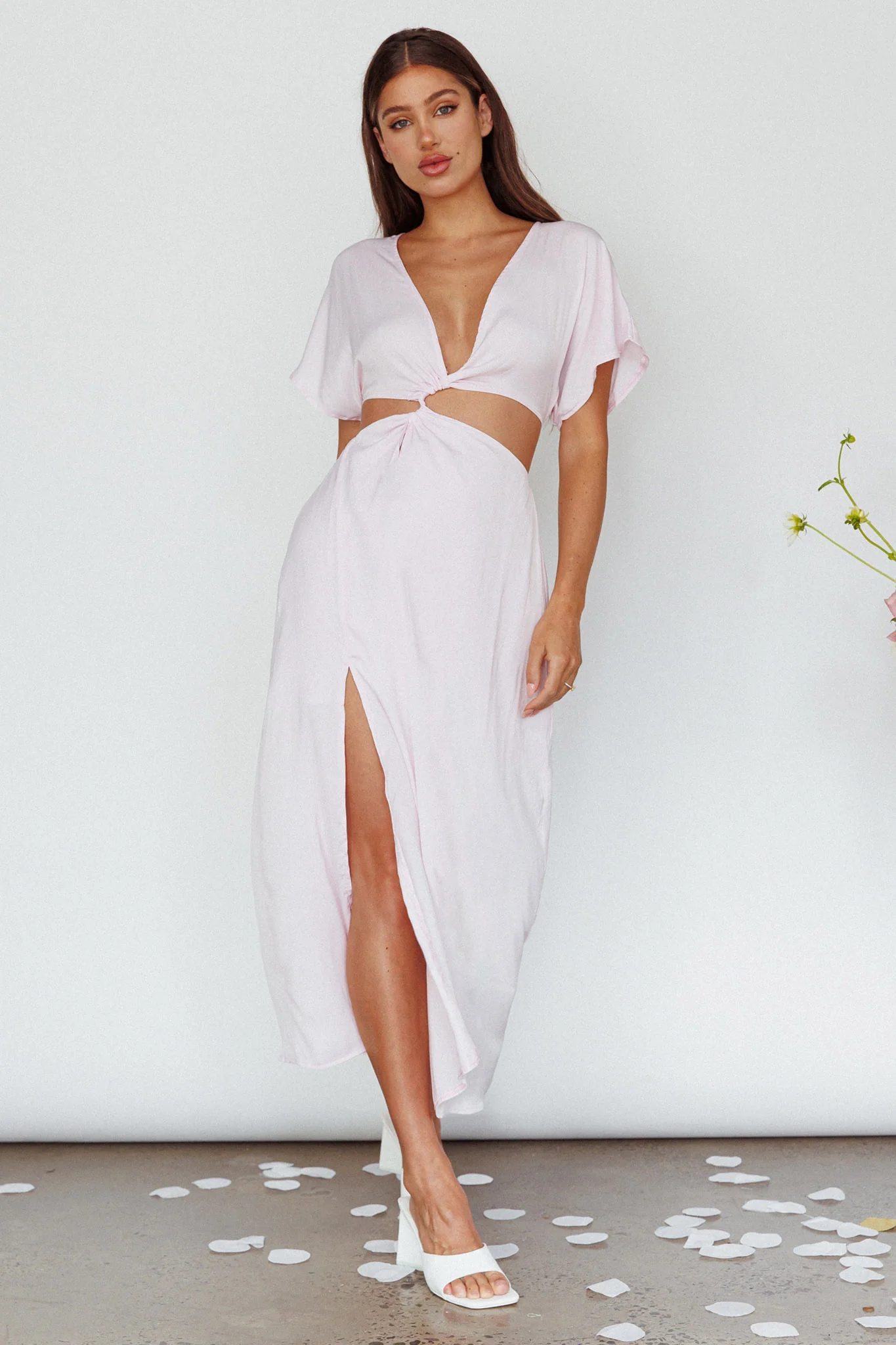 Getaway Cut-Out Waist Midi Dress Pink - Sonourner