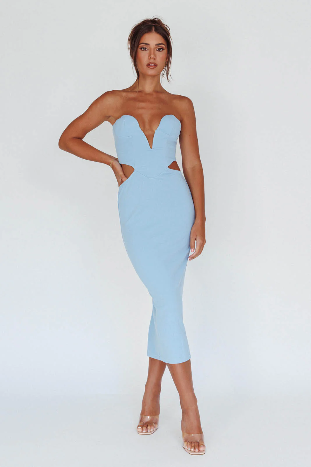 Dragonfly Lace-up Back Midi Dress Blue - Sonourner