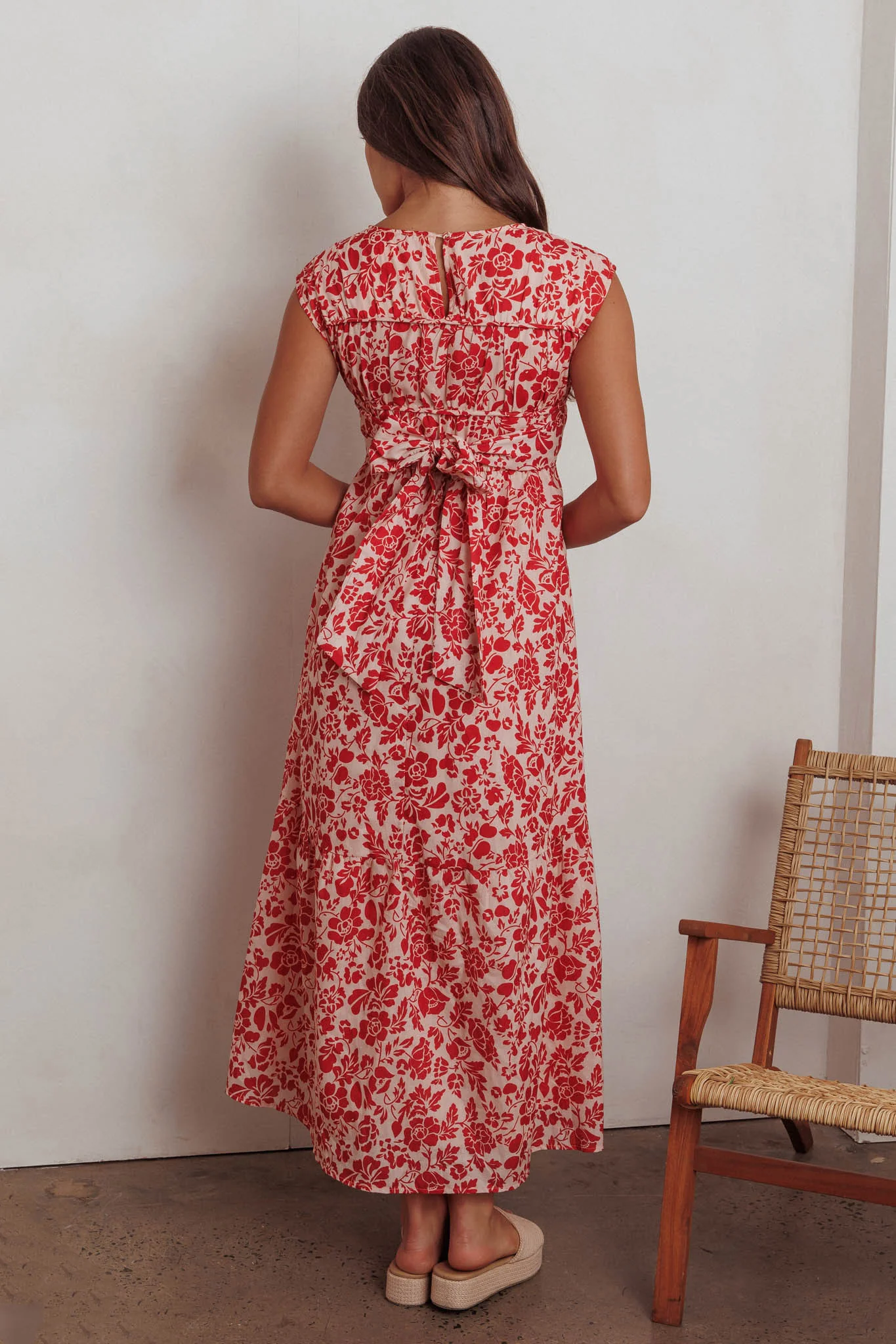 Called Out Gathered Bodice Maxi Dress Floral Red - Sonourner
