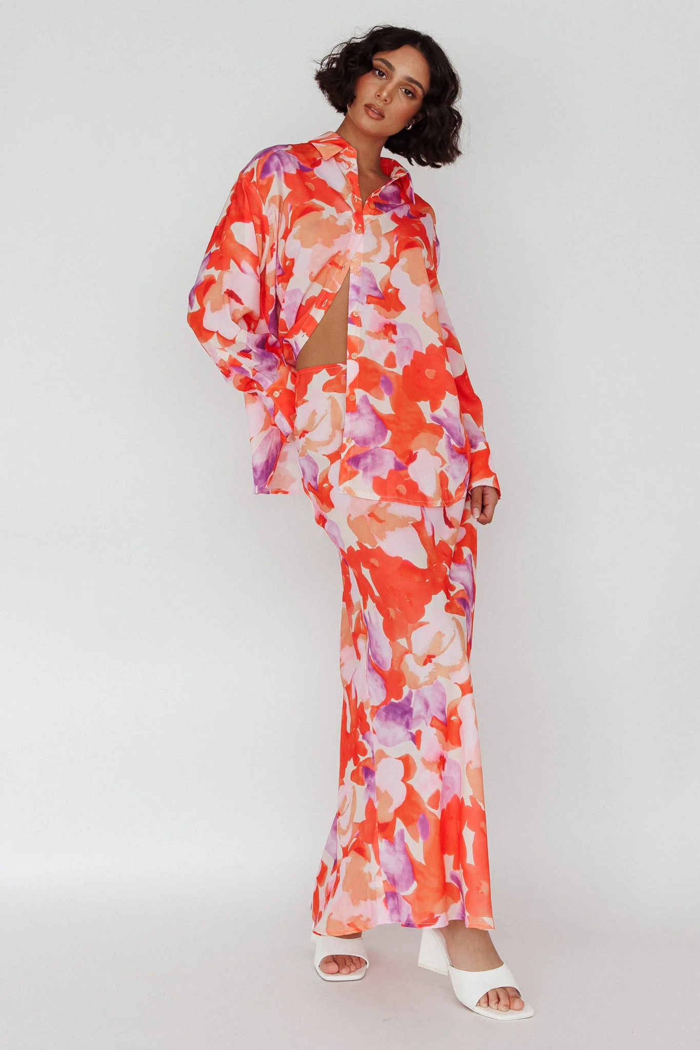 Vacation Midi Skirt Floral Orange/Purple - Sonourner