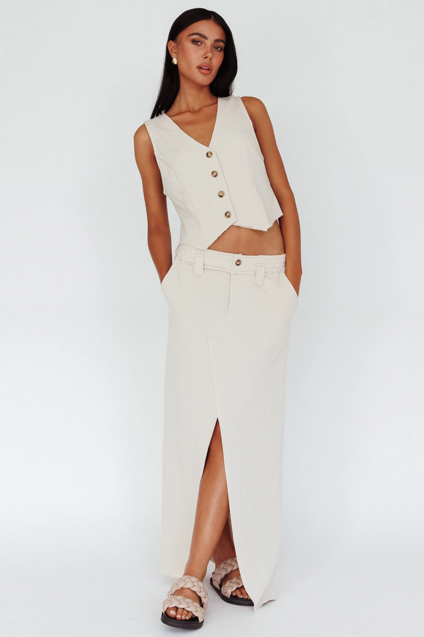 Long Awaited Faux Placket Maxi Skirt Seashell - Sonourner