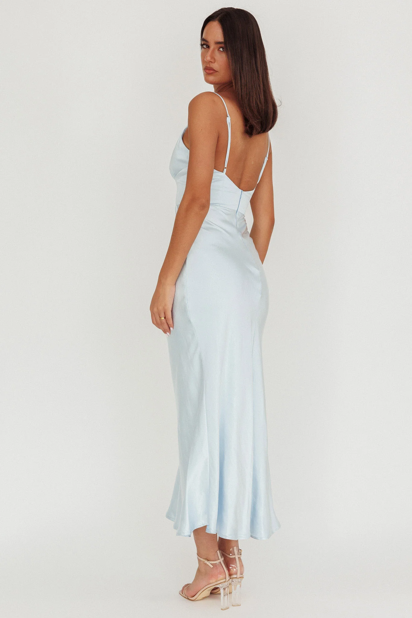 Hold Me Satin Backless Maxi Dress Ice Blue - Sonourner
