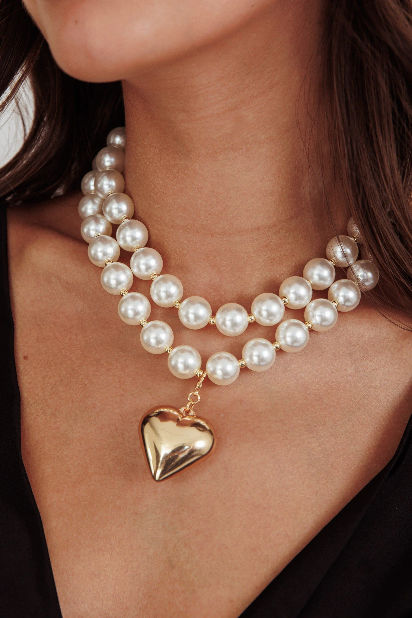 Kerri Large Heart Pearl Necklace Gold - Sonourner