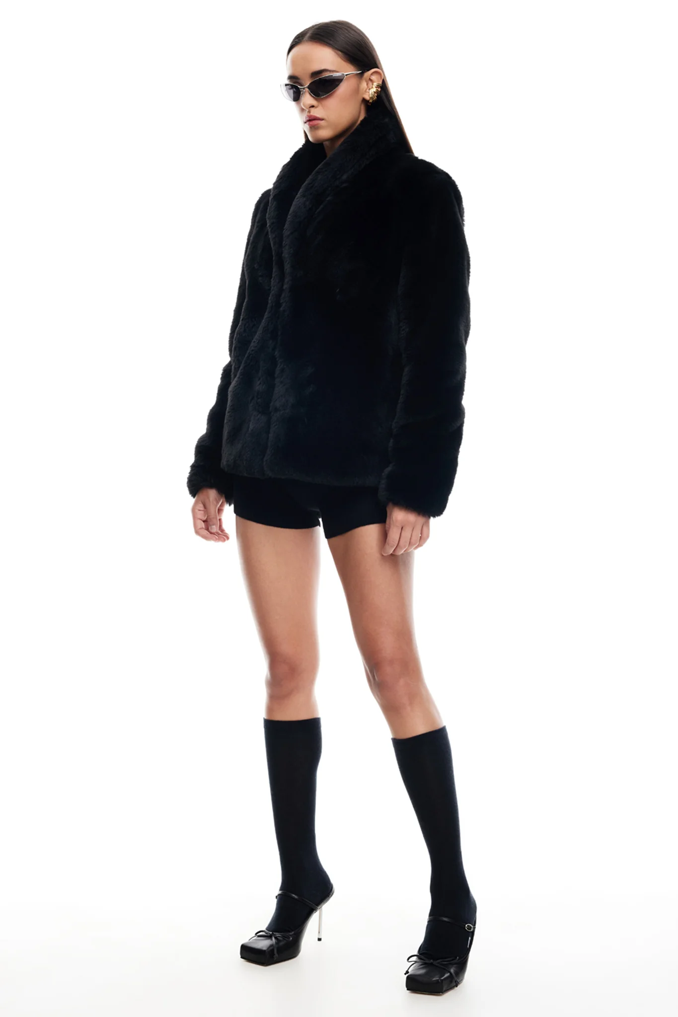 LIONESS Bada Bing Faux Fur Jacket Onyx - Sonourner