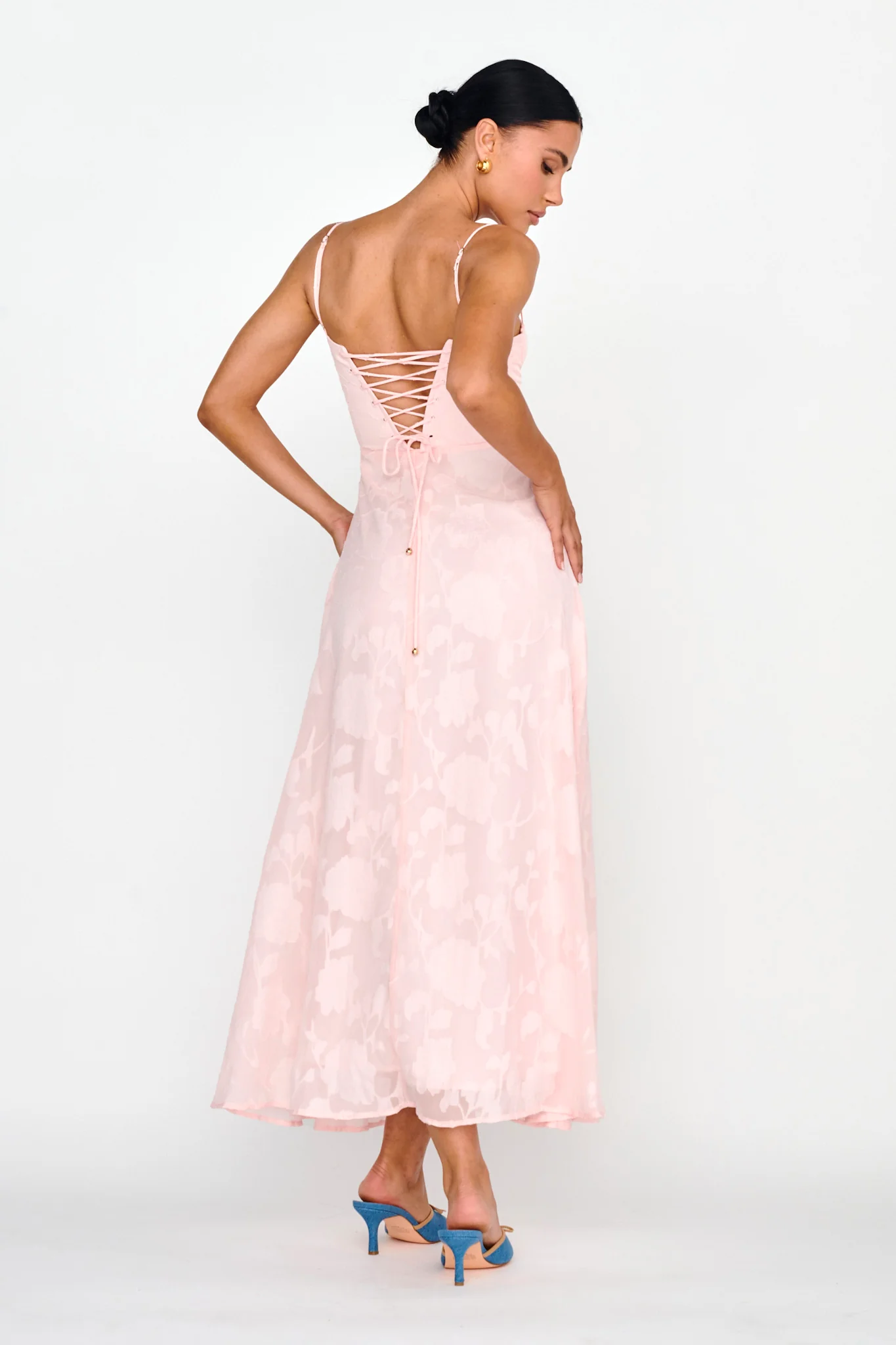Well Wishing Textured Laced Back Midi Dress Pink - Sonourner