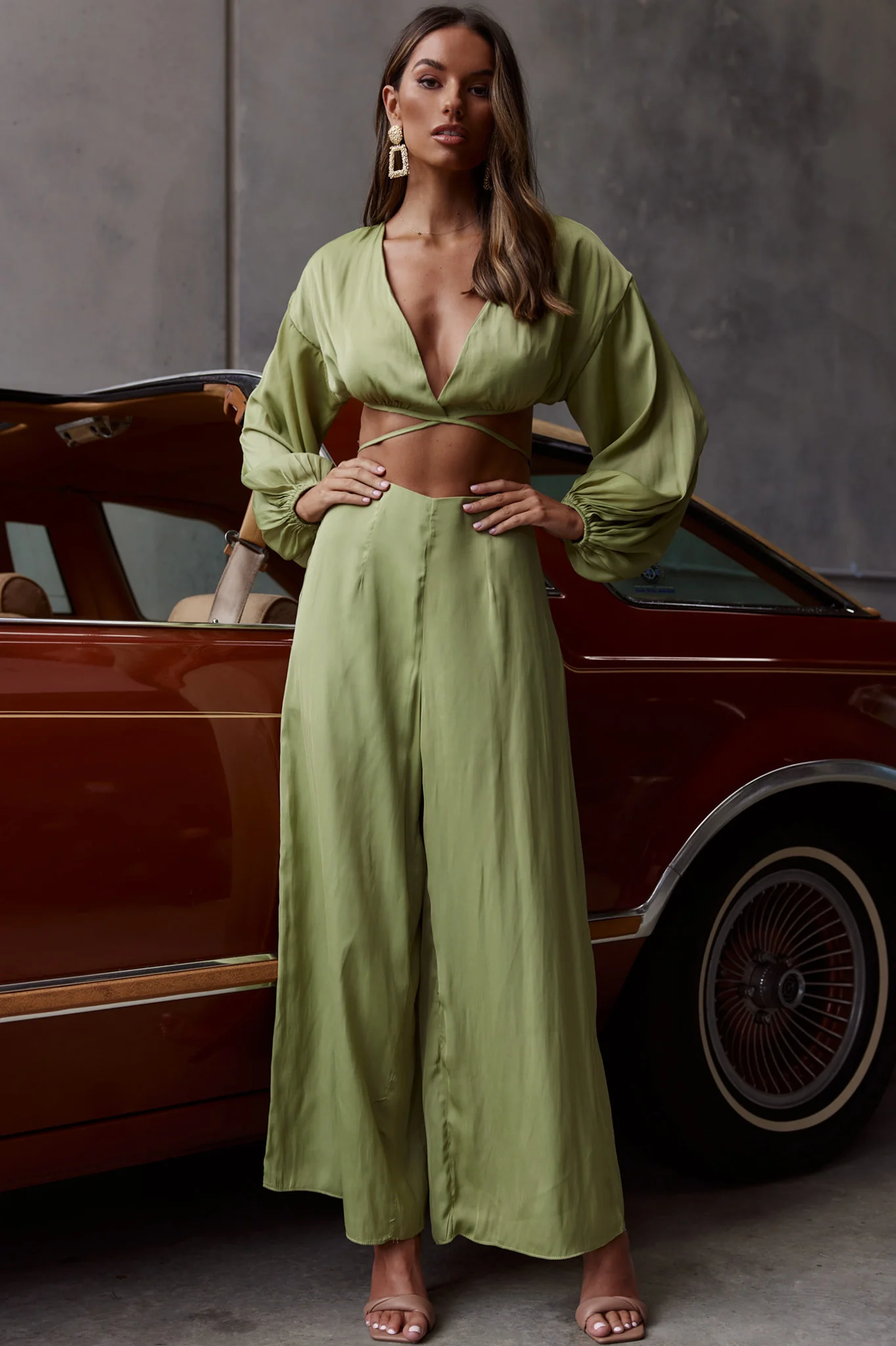 Lilian Wide Legs Pants Olive - Sonourner