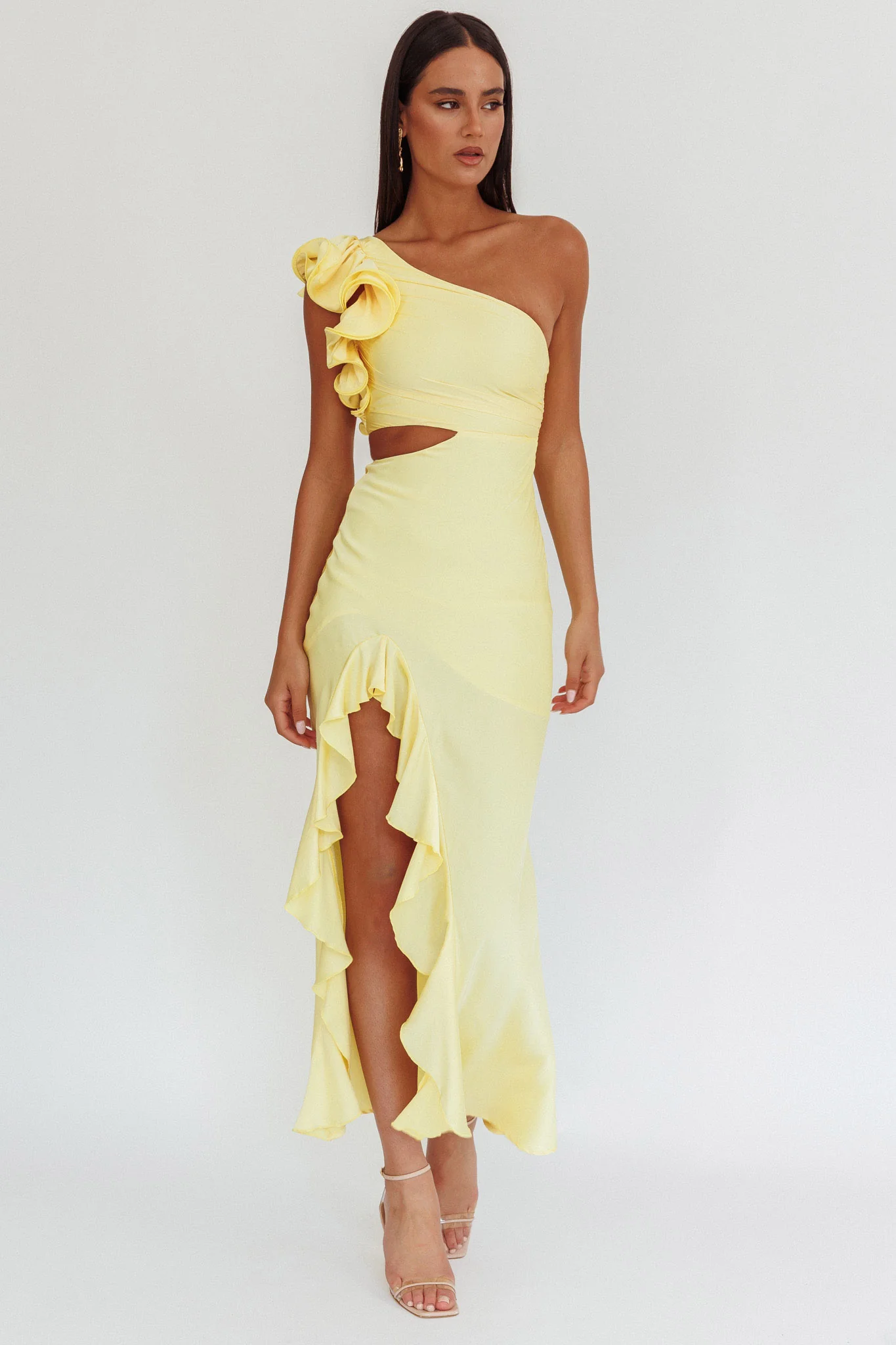 Deanna One-Shoulder Split Maxi Dress Yellow - Sonourner