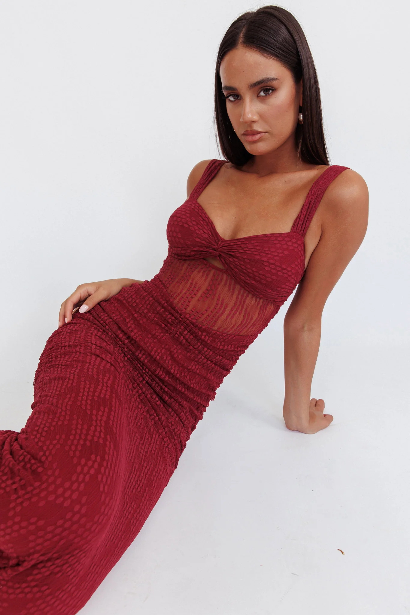 Oliana Lace Midi Dress Burgundy - Sonourner