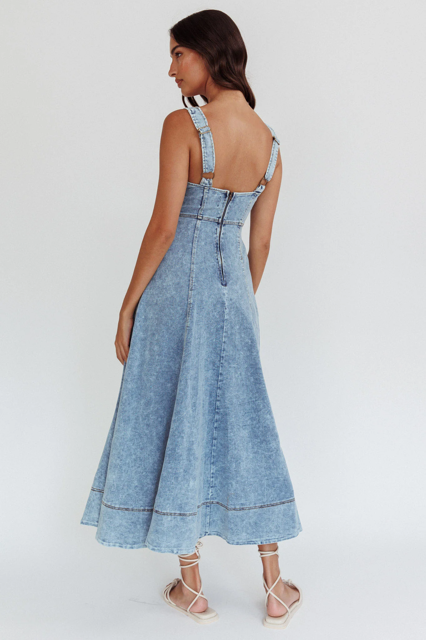 Ellora Side Pocket Midi Dress Denim Blue - Sonourner