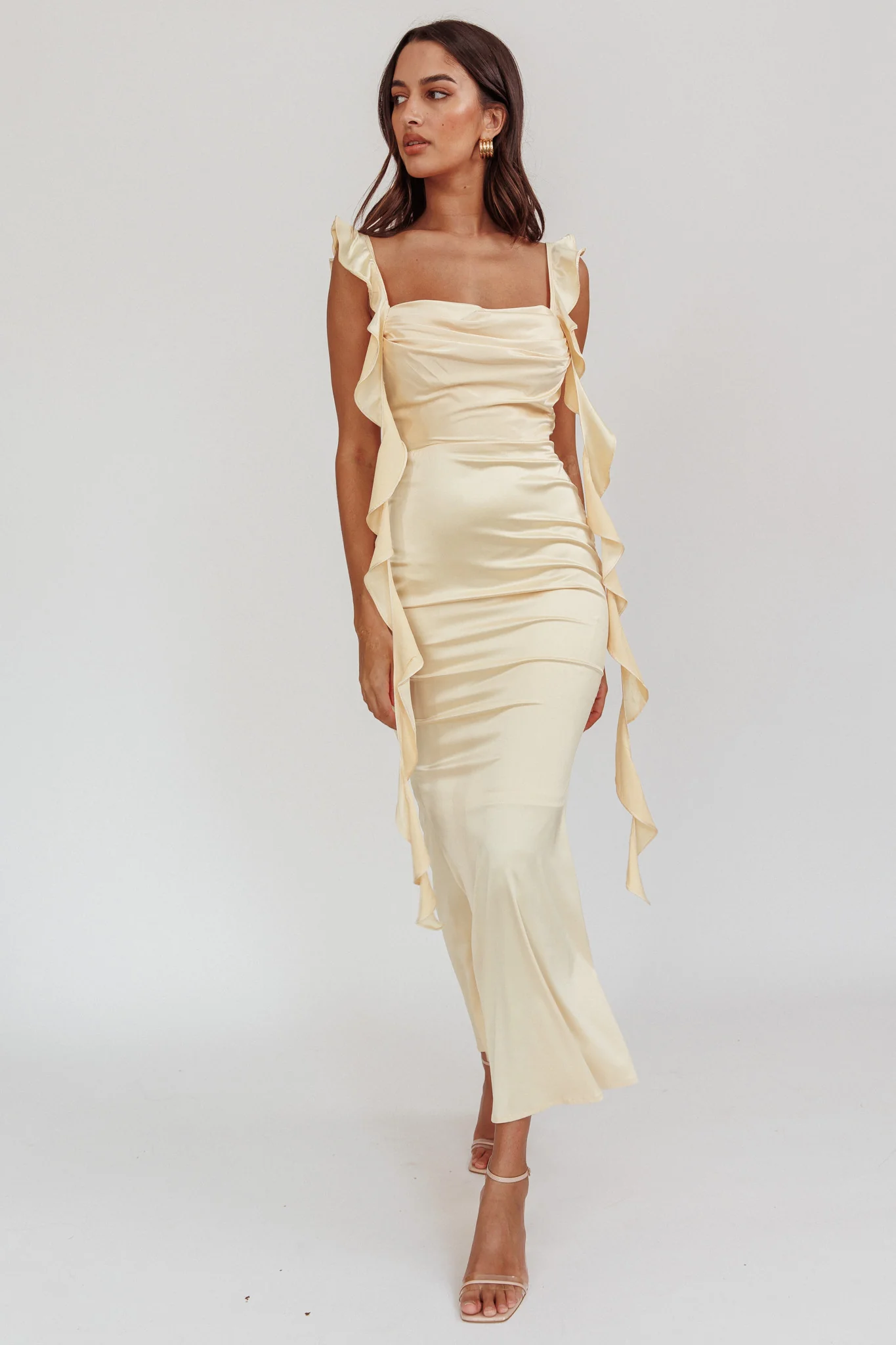 Blushing Ruffle Trim Midi Dress Butter - Sonourner