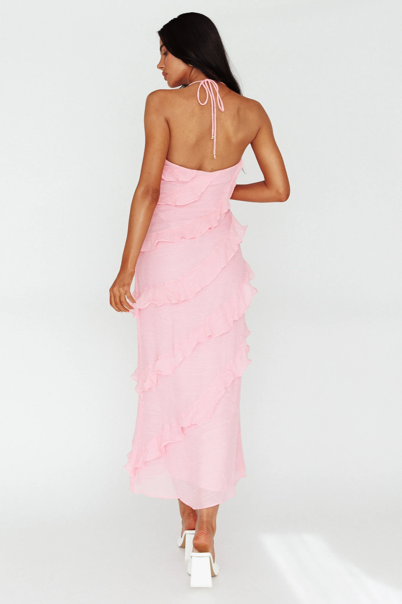 Arrabel Halterneck Ruffle Maxi Dress Pink - Sonourner