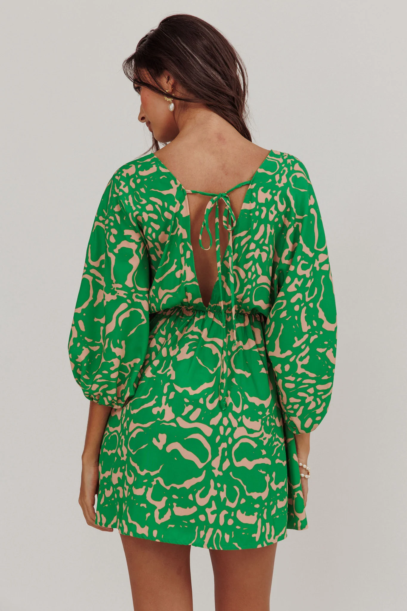 Sugar Coat Print Puff Sleeves Mini Dress Green - Sonourner