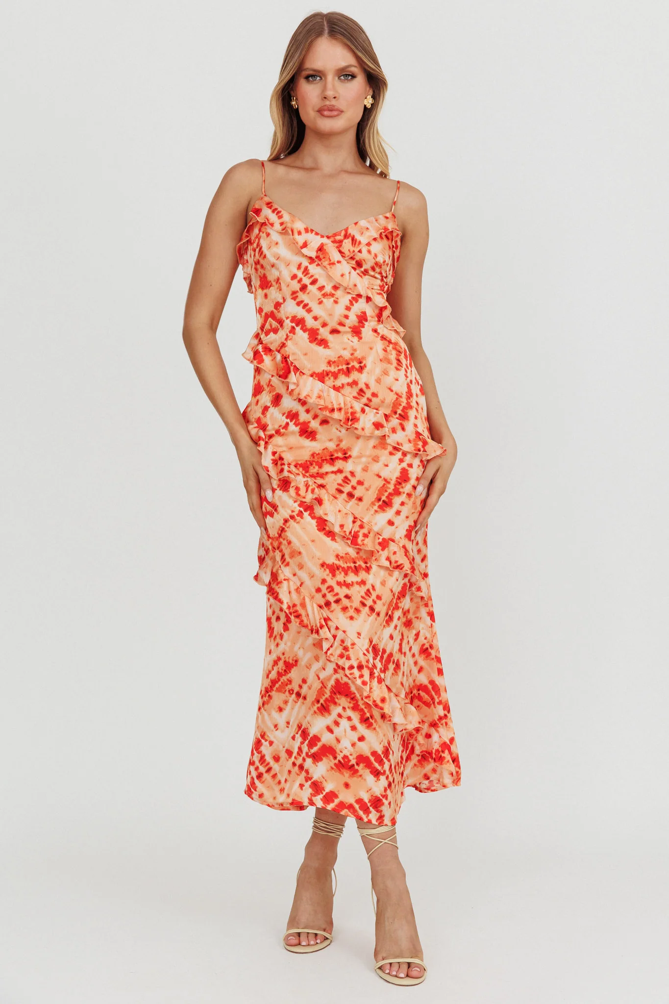 Silvana Frill Trim Midi Dress Orange - Sonourner