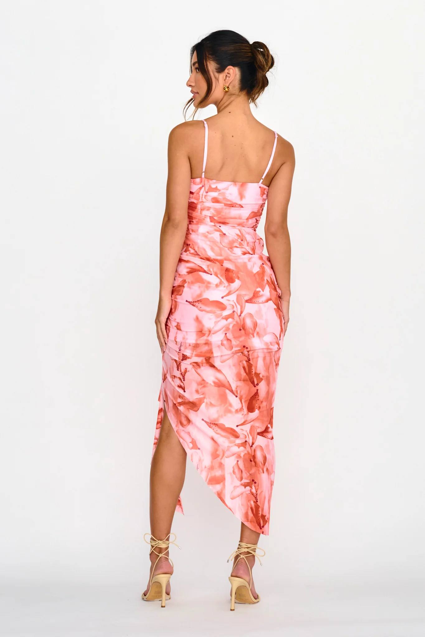 Your Destiny Ruched Asymmetrical Hem Dress Pink - Sonourner