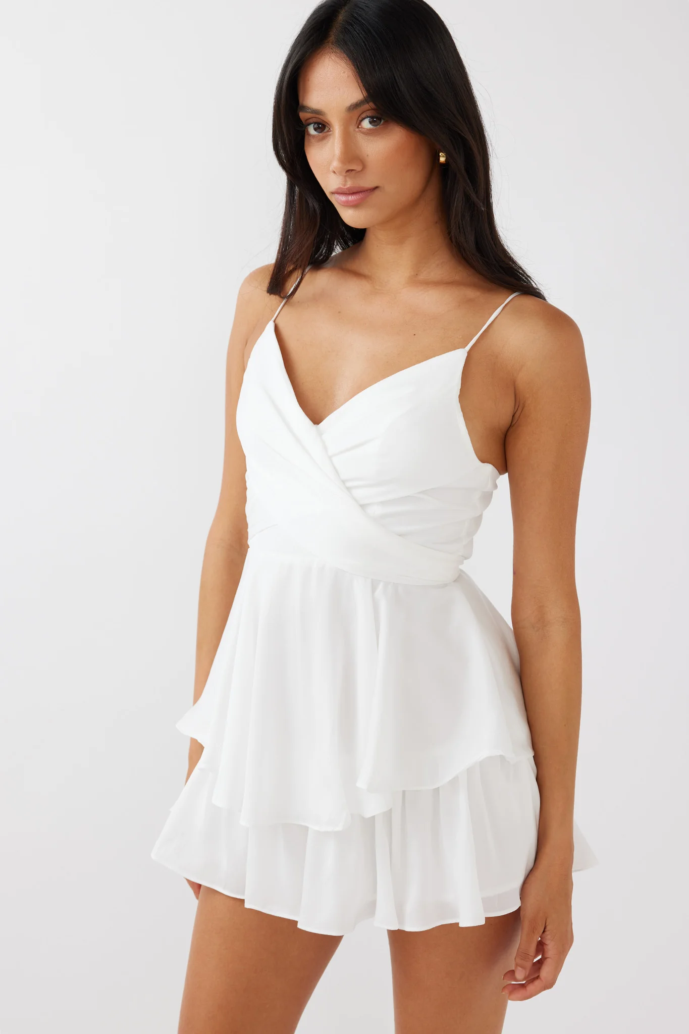 It's Complicated Crossover Bodice Flounce Romper White - Sonourner