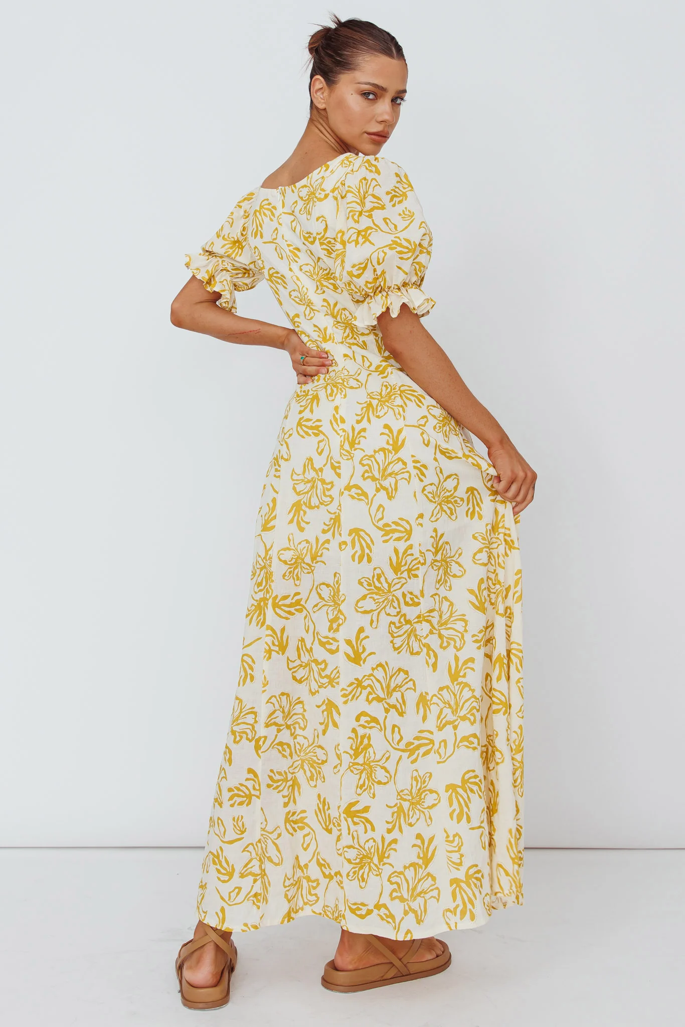 Sitting Pretty Pintuck Pleat Puff Sleeve Dress Yellow - Sonourner