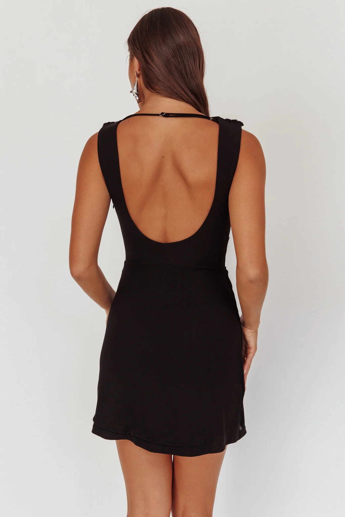 Saved Draped Neck Mini Dress Black - Sonourner