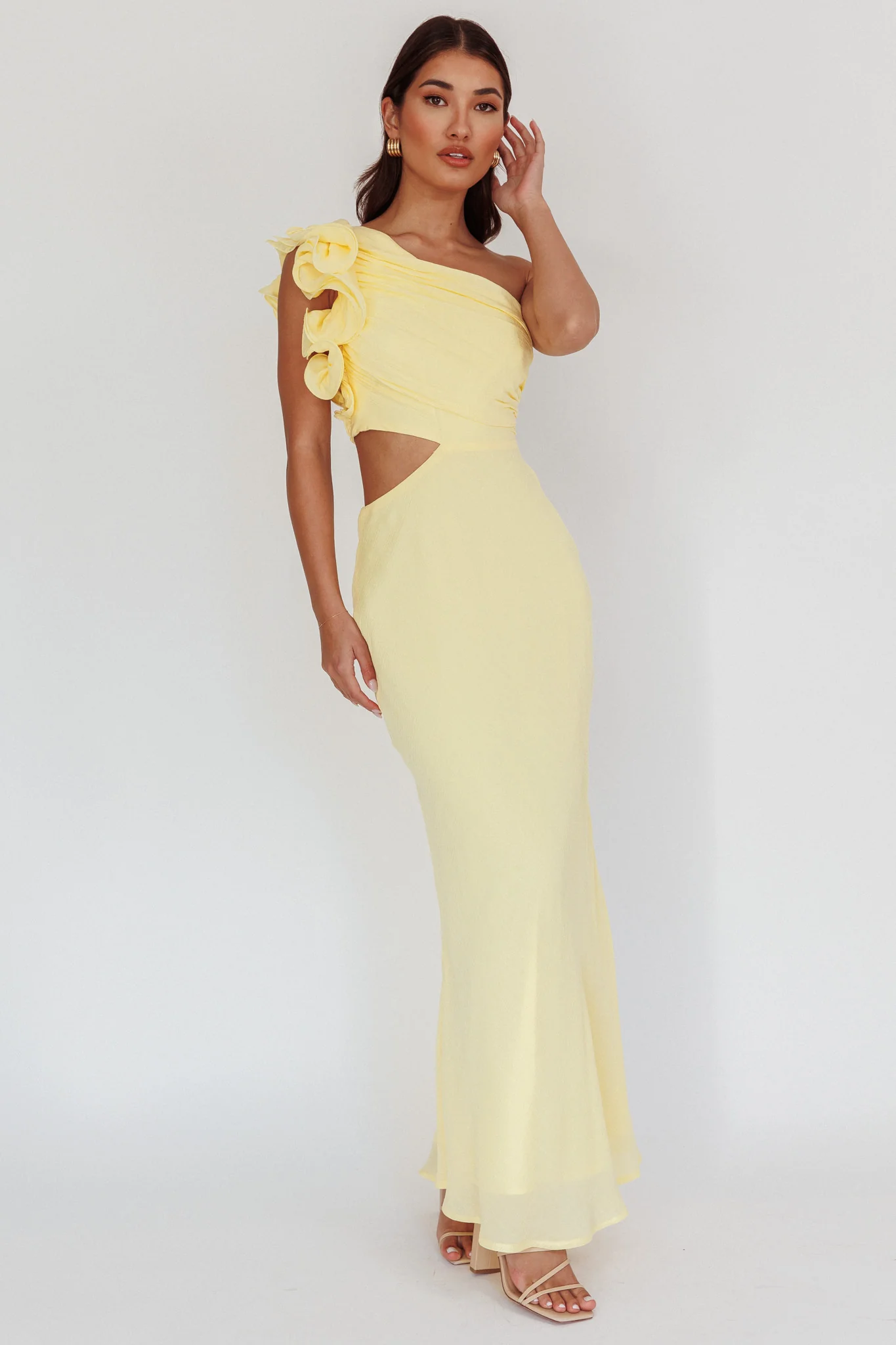 Deanna One-Shoulder Ruffle Maxi Dress Yellow - Sonourner