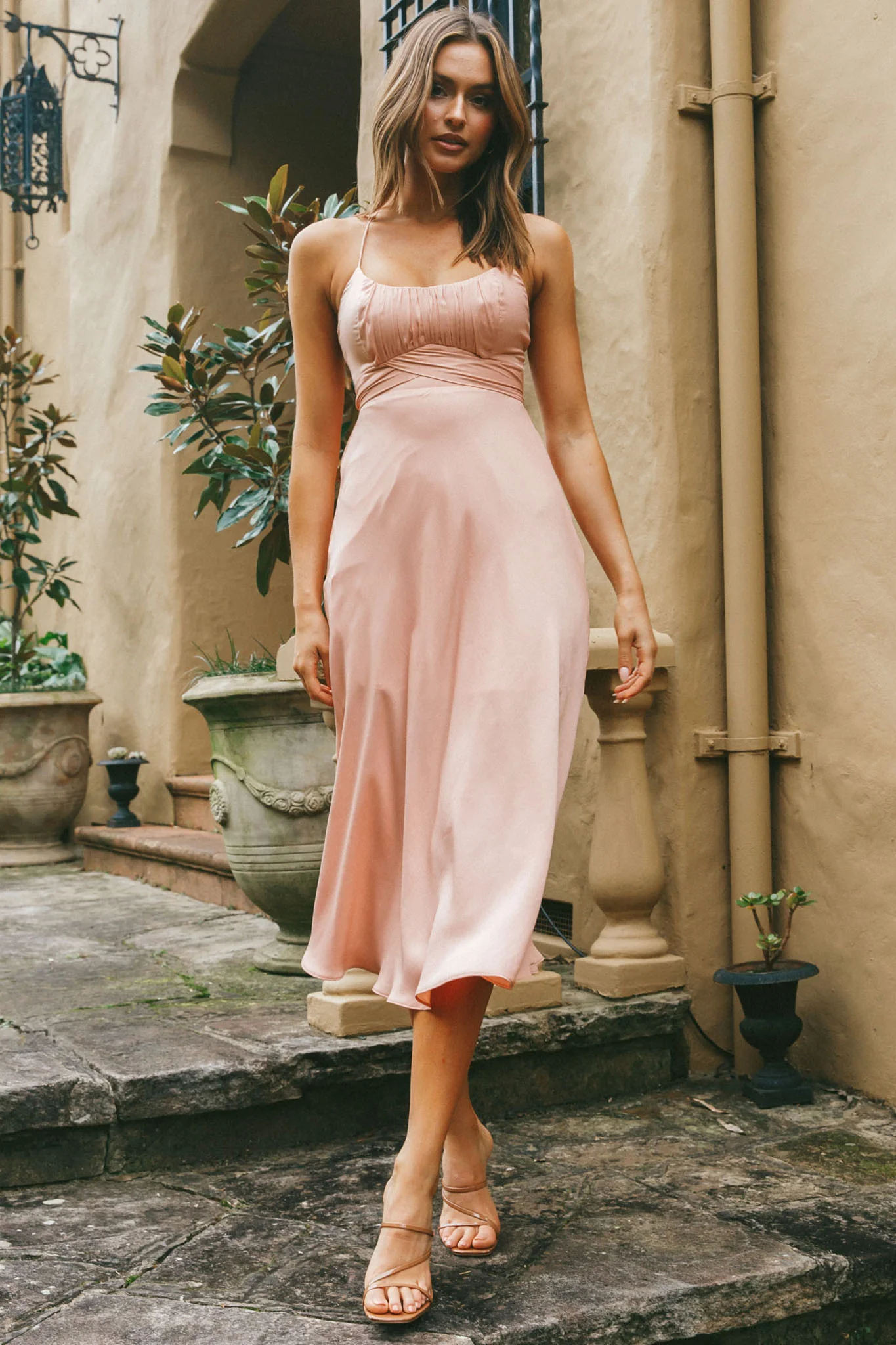 Linka Cami Strap Midi Dress Peach - Sonourner
