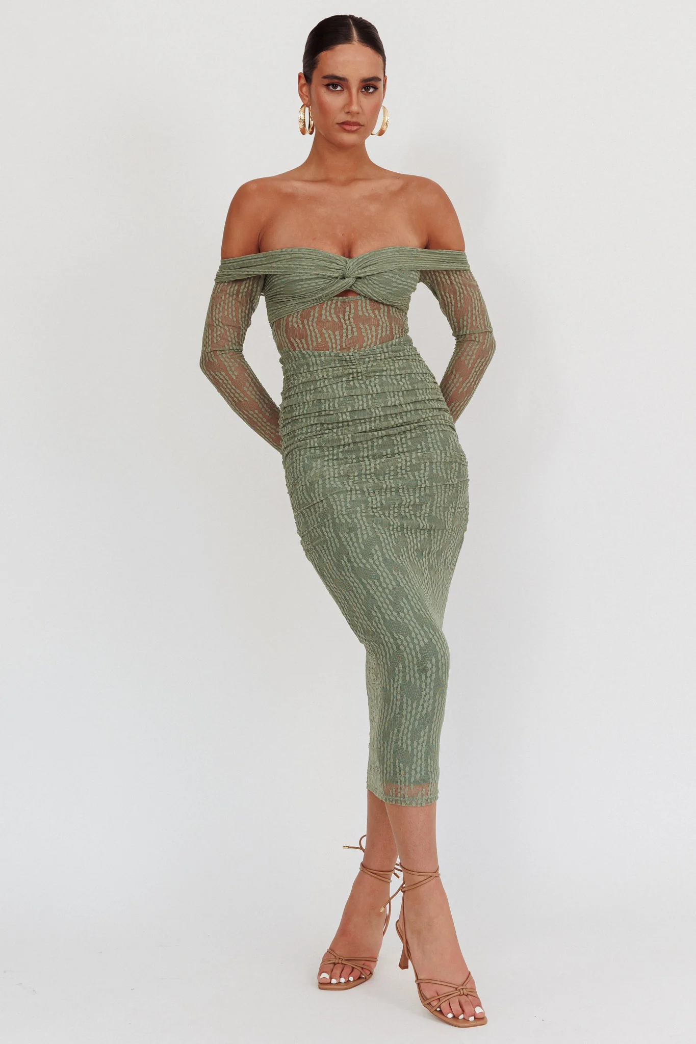 Oliana Off-Shoulder Mesh Maxi Dress Fern - Sonourner