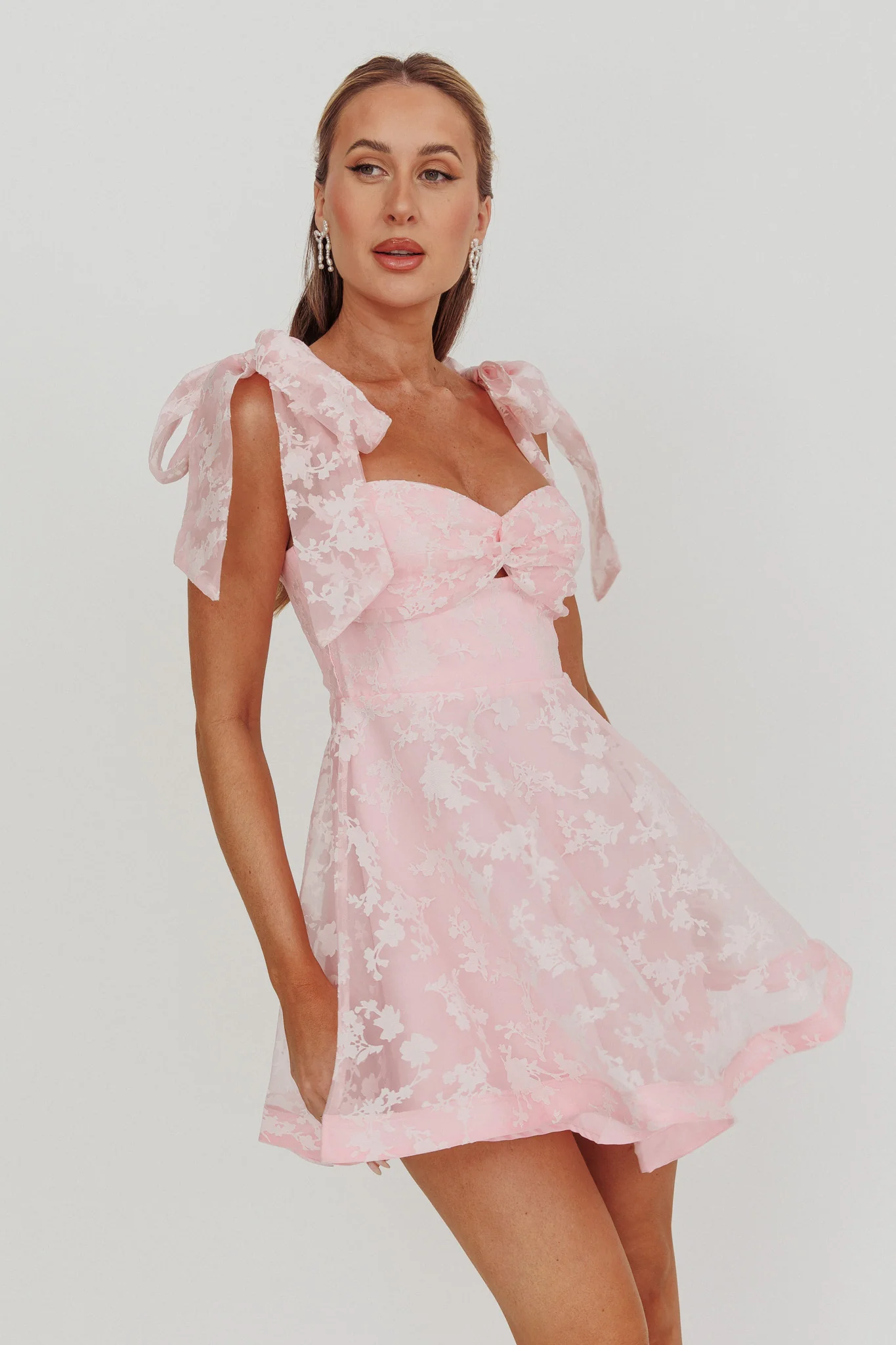 Oliana Tied Shoulders Keyhole Mini Dress Blush - Sonourner