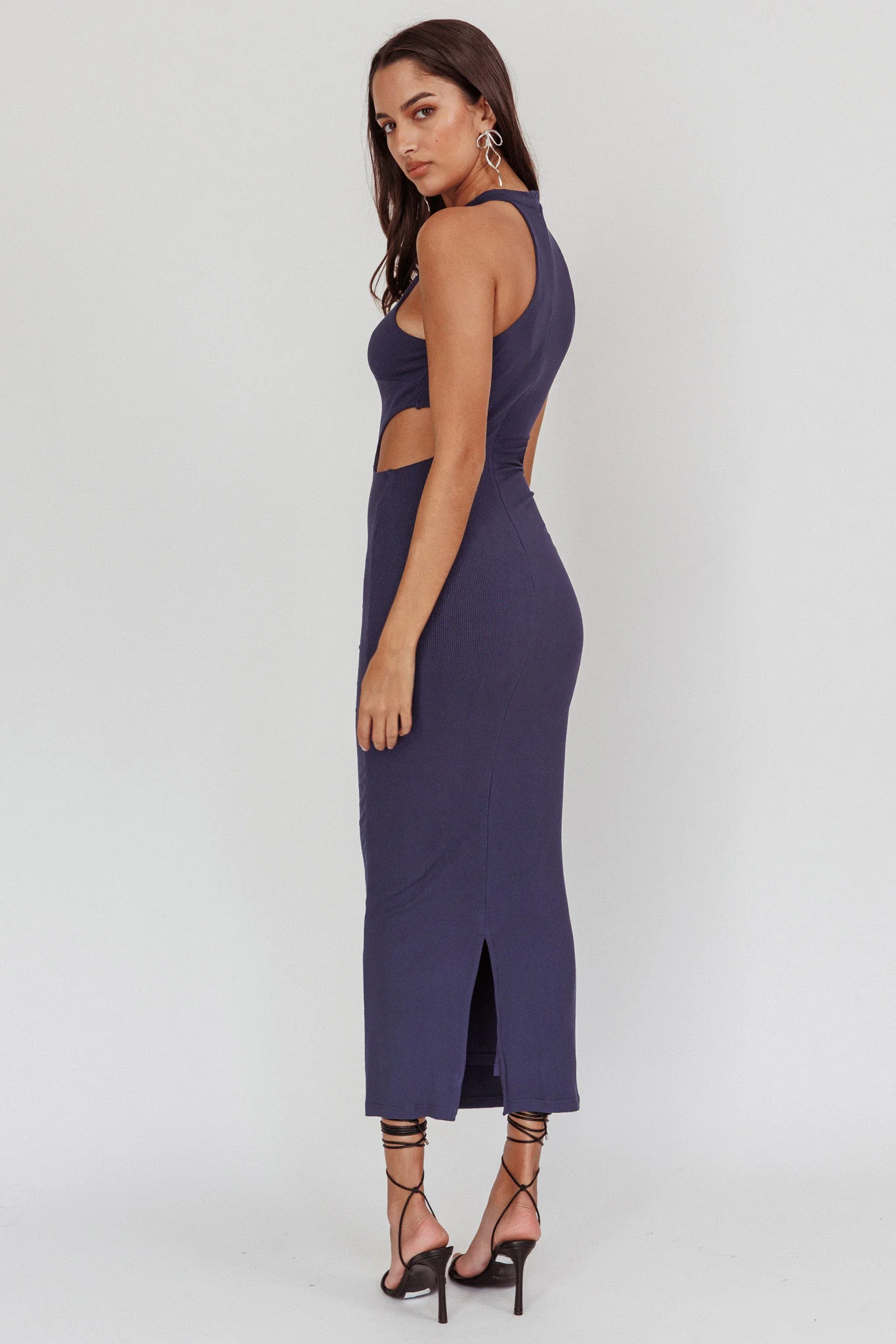 Estella Keyhole Ribbed Midi Dress Navy - Sonourner