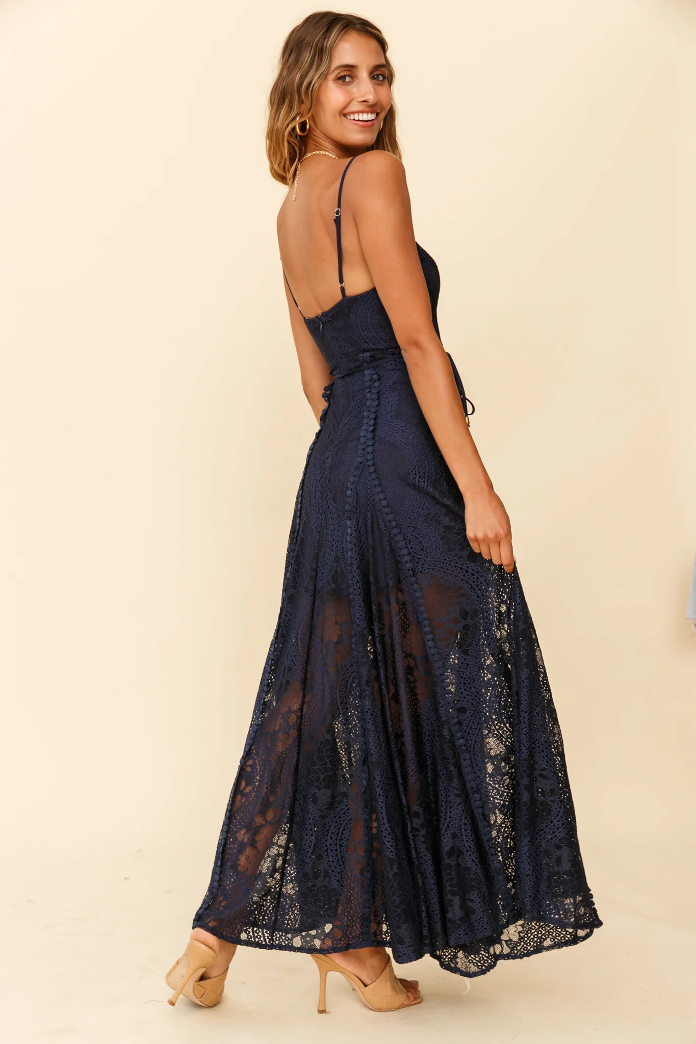 Palm Springs Lace Overlay Maxi Dress Navy - Sonourner