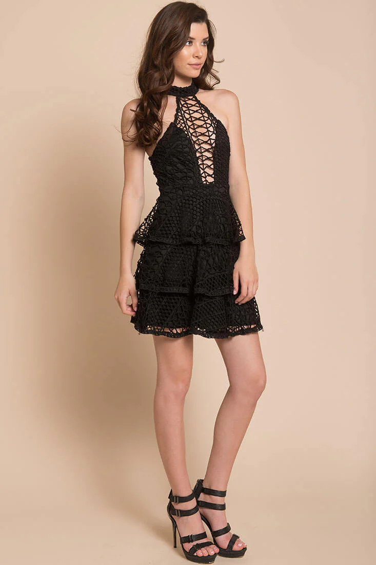 Madelyn Sexy Crochet Dress Black - Sonourner