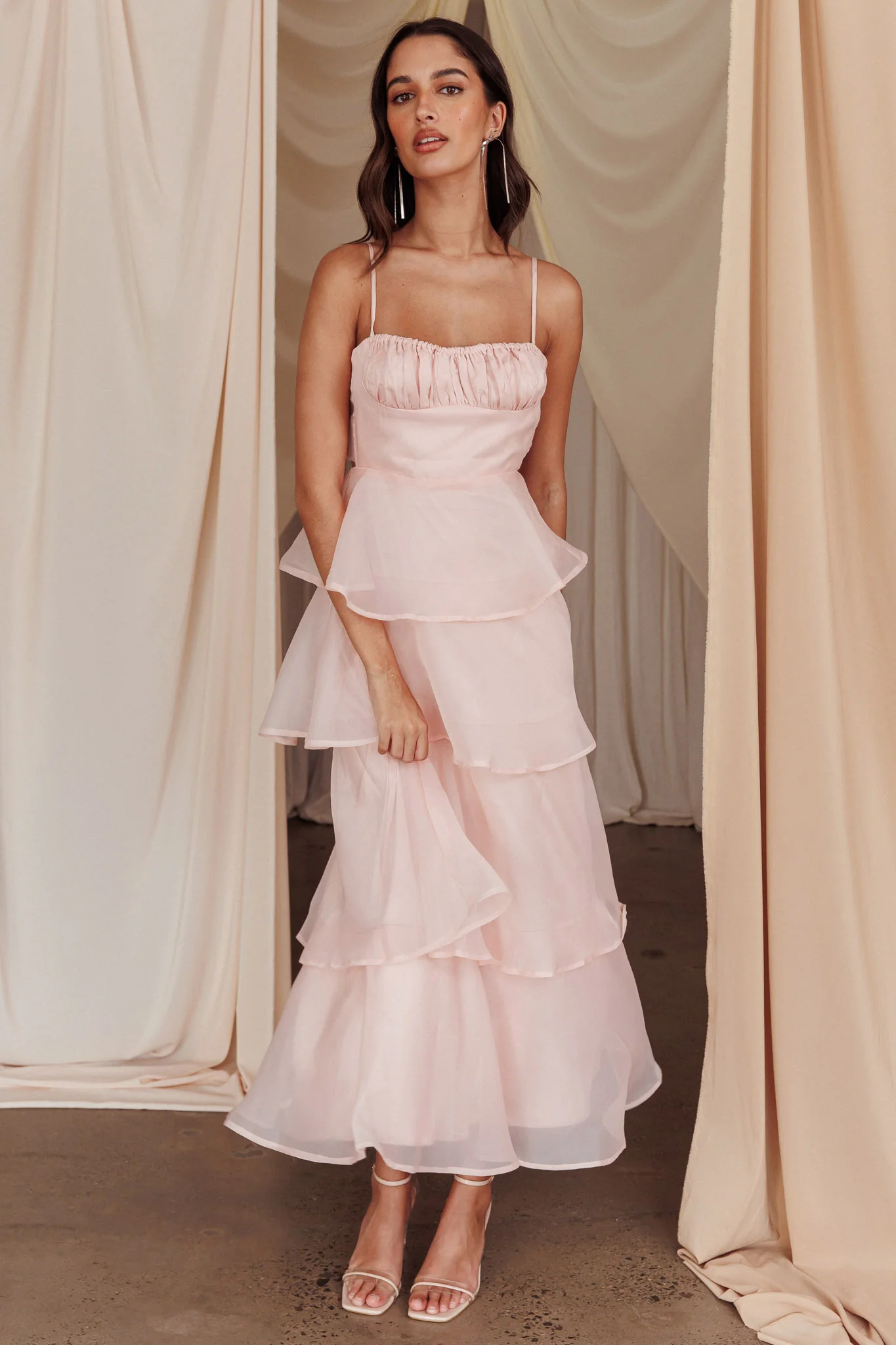 Provence Bloom Tiered Midi Dress Blush - Sonourner