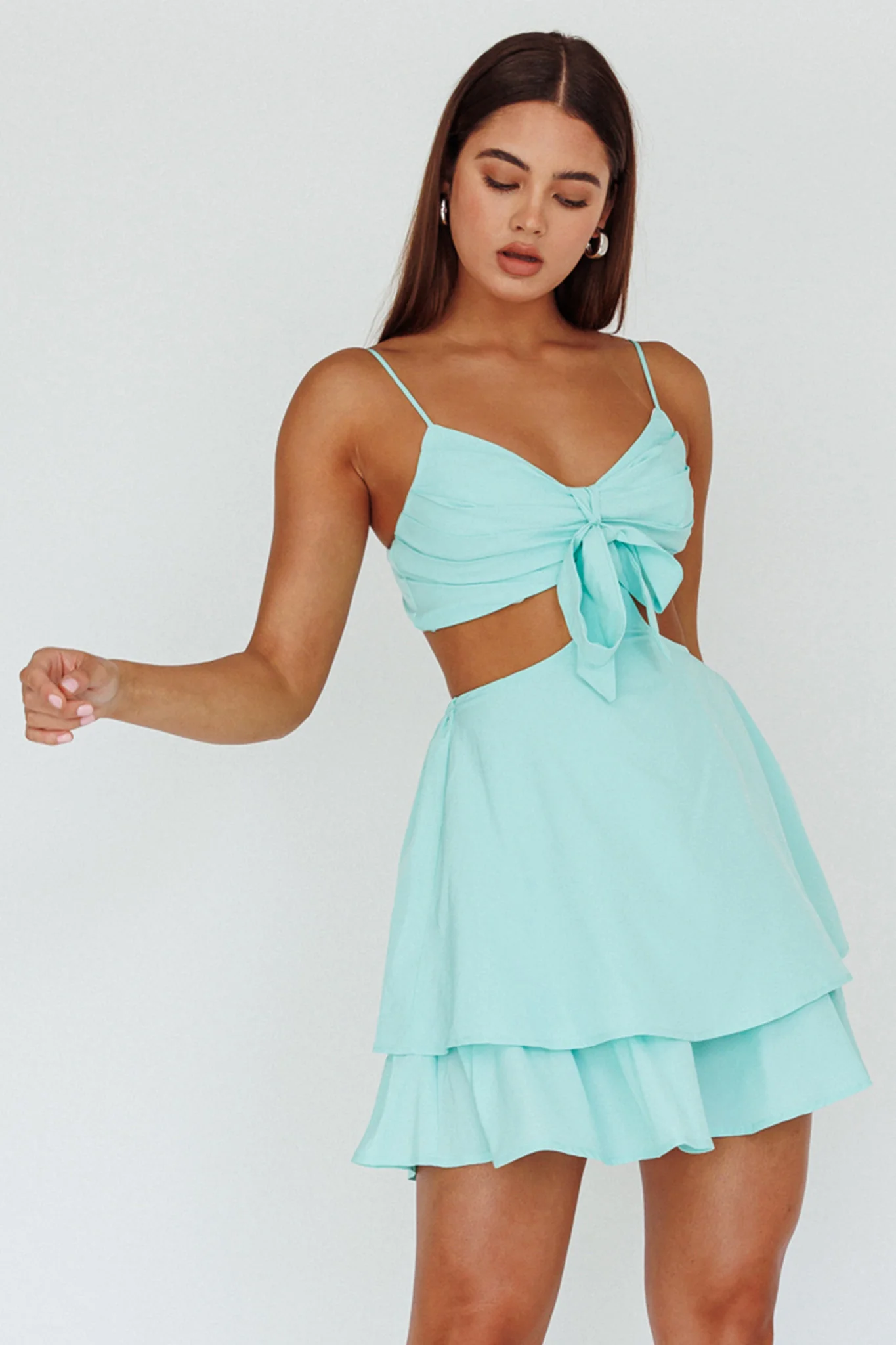 Jeneva Tied Bust Cut-Out Mini Dress Mint - Sonourner