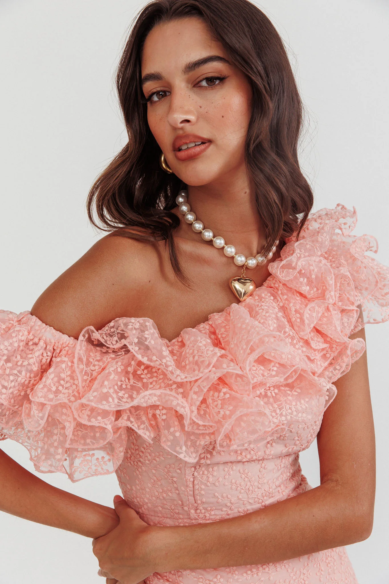 Hollyn One-Shoulder Ruffle Mini Dress Blush - Sonourner