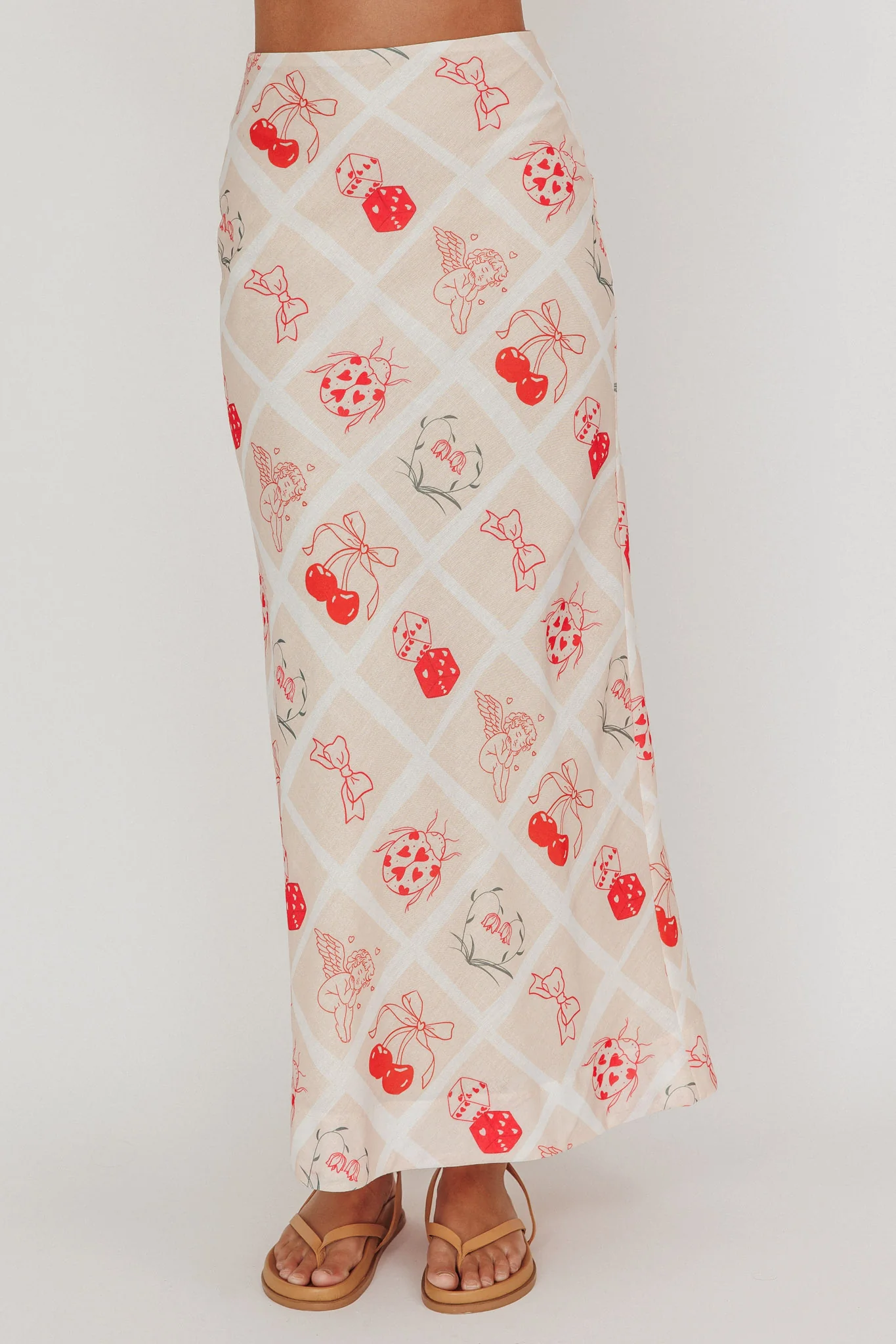 Flowering Romantic Print A-Line Maxi Skirt Beige - Sonourner