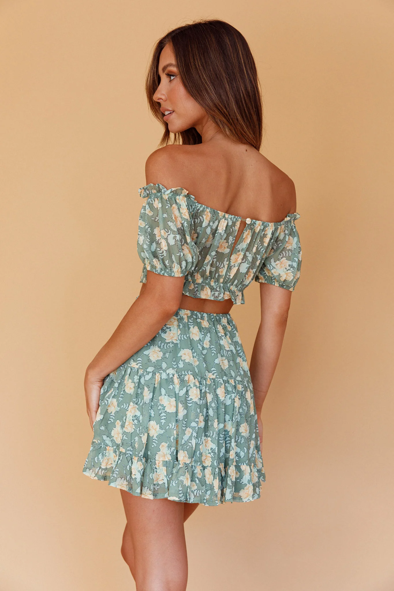 Archana Drawstring Waist Skirt Floral Green - Sonourner