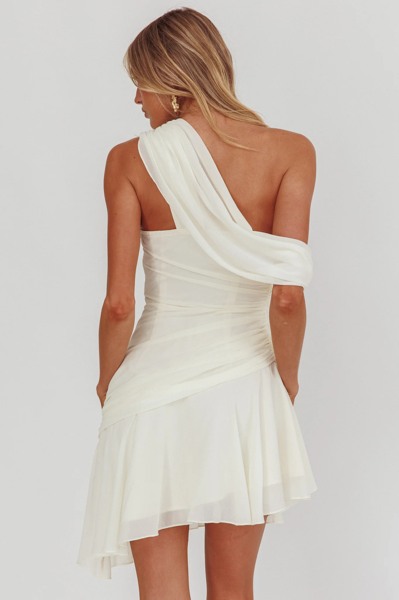 Anaisa One-Shoulder Draped Mini Dress Cream - Sonourner