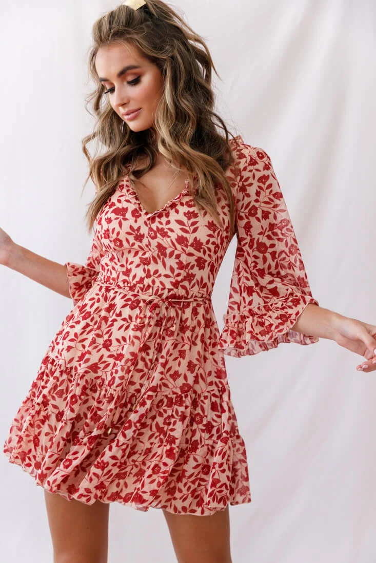 Maryanne Lace-Up Back Tea Dress Red - Sonourner