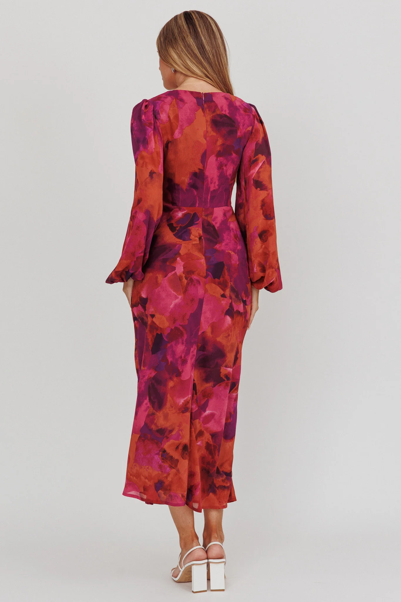 Aurora Dreams Cut-Out Waist Midi Dress Dark Rose - Sonourner